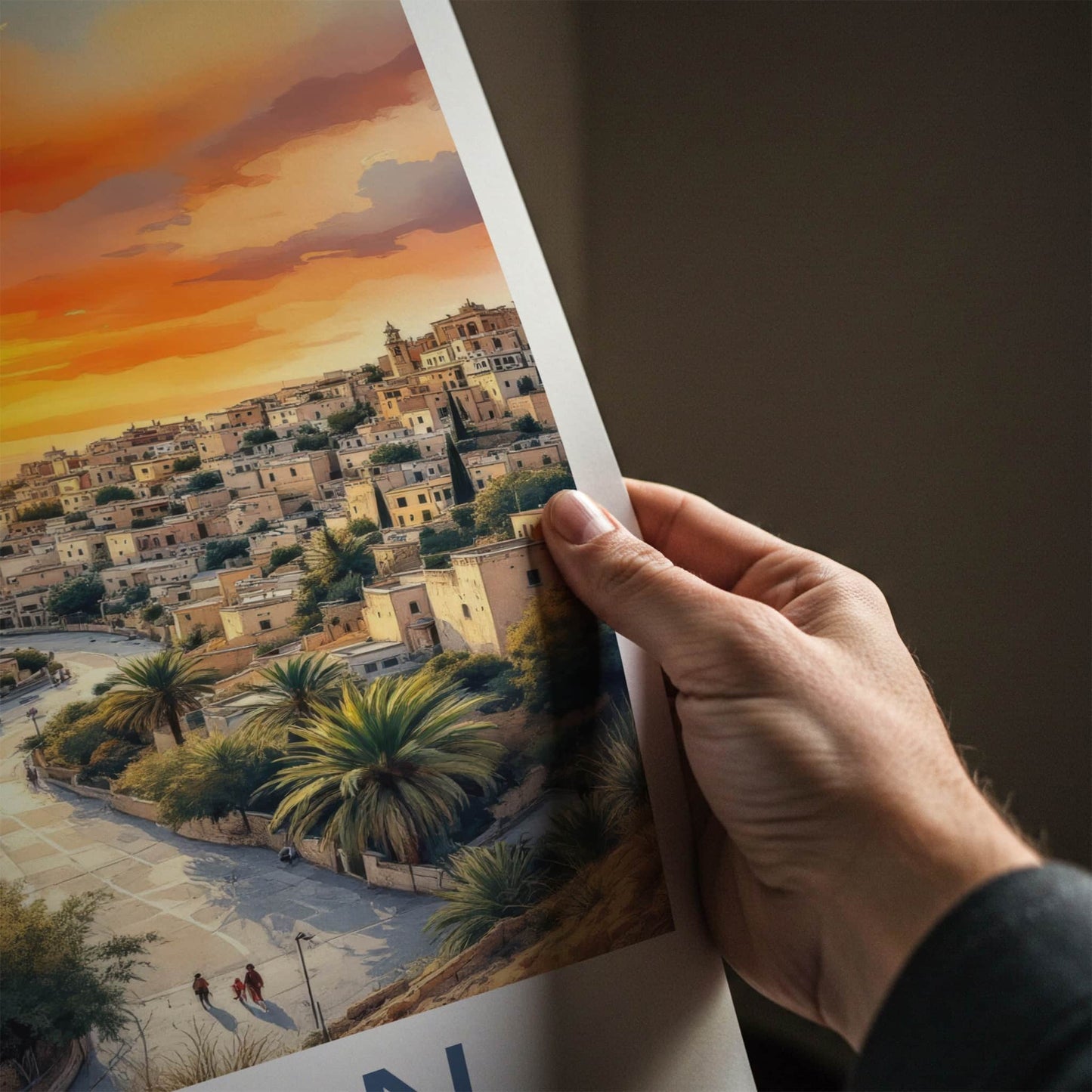 Amman Poster - Jordan Travel Art - Hillside Sunset City Home Decor