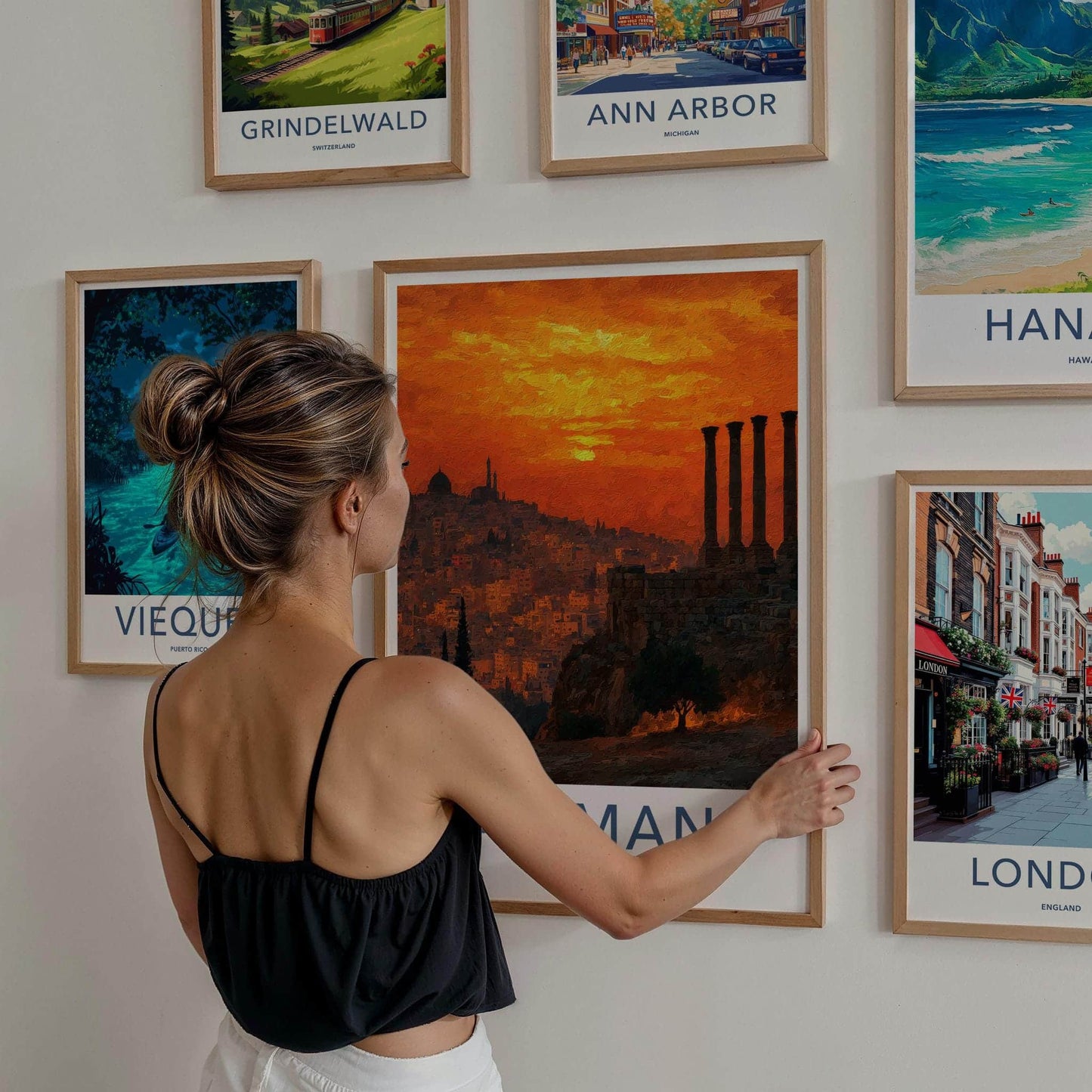 Amman Poster - Jordan Travel Art - Orange Sky Ruins Wall Decor