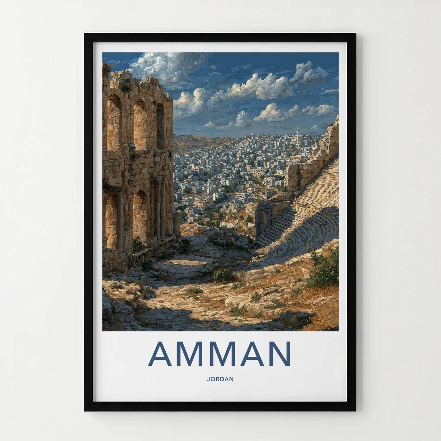 Amman Poster - Jordan Travel Illustration - Ancient city vista Home Decor