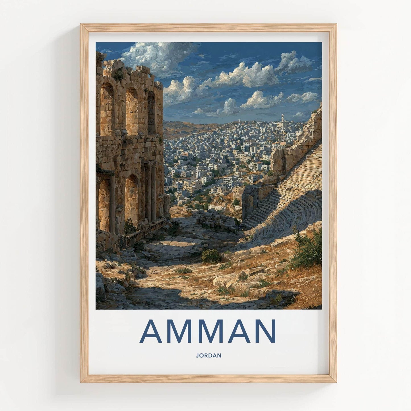 Amman Poster - Jordan Travel Illustration - Ancient city vista Home Decor
