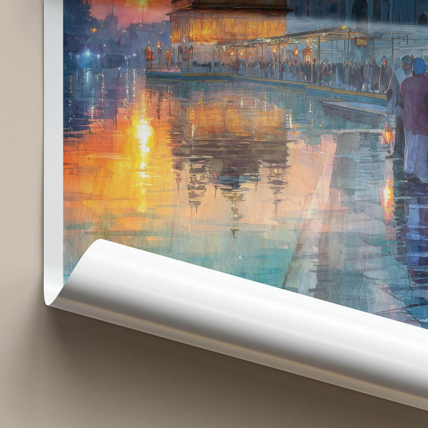 Amritsar Poster - India Travel Illustration - Golden Temple Glow Wall Decor