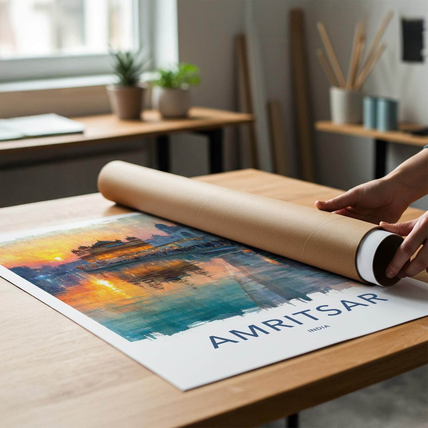 Amritsar Poster - India Travel Illustration - Golden Temple Glow Wall Decor