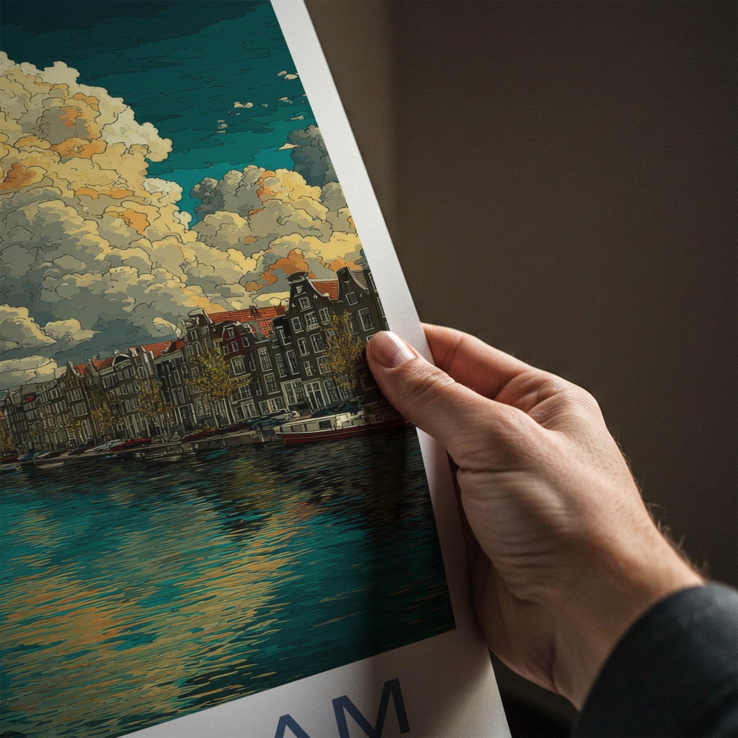 Amsterdam Poster - Indiana Travel Art - Dramatic Clouds Canal Wall Decor