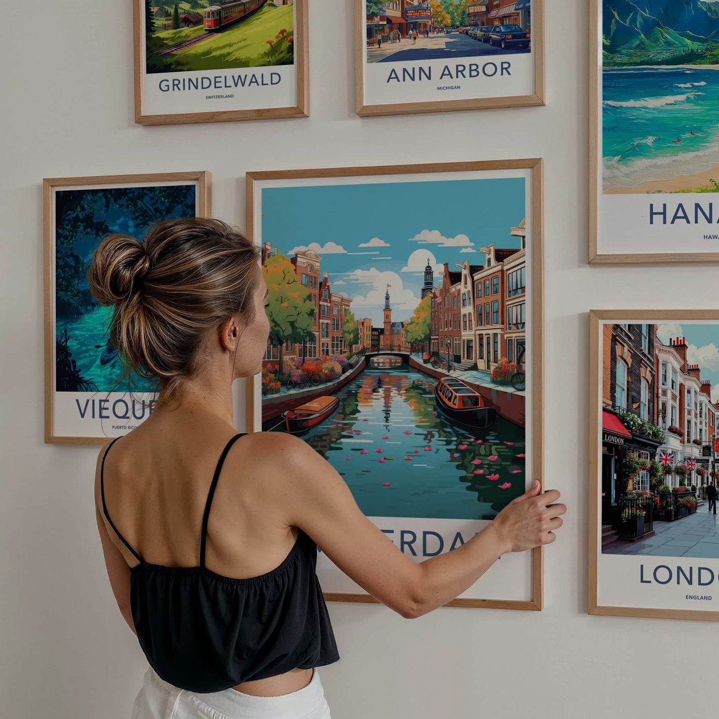 Amsterdam Poster - Netherlands Travel Art - Historic Canal Scene Home Decor