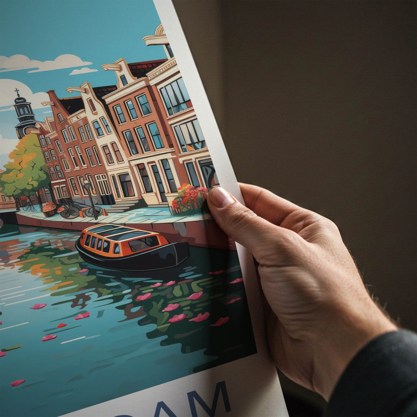 Amsterdam Poster - Netherlands Travel Art - Historic Canal Scene Home Decor