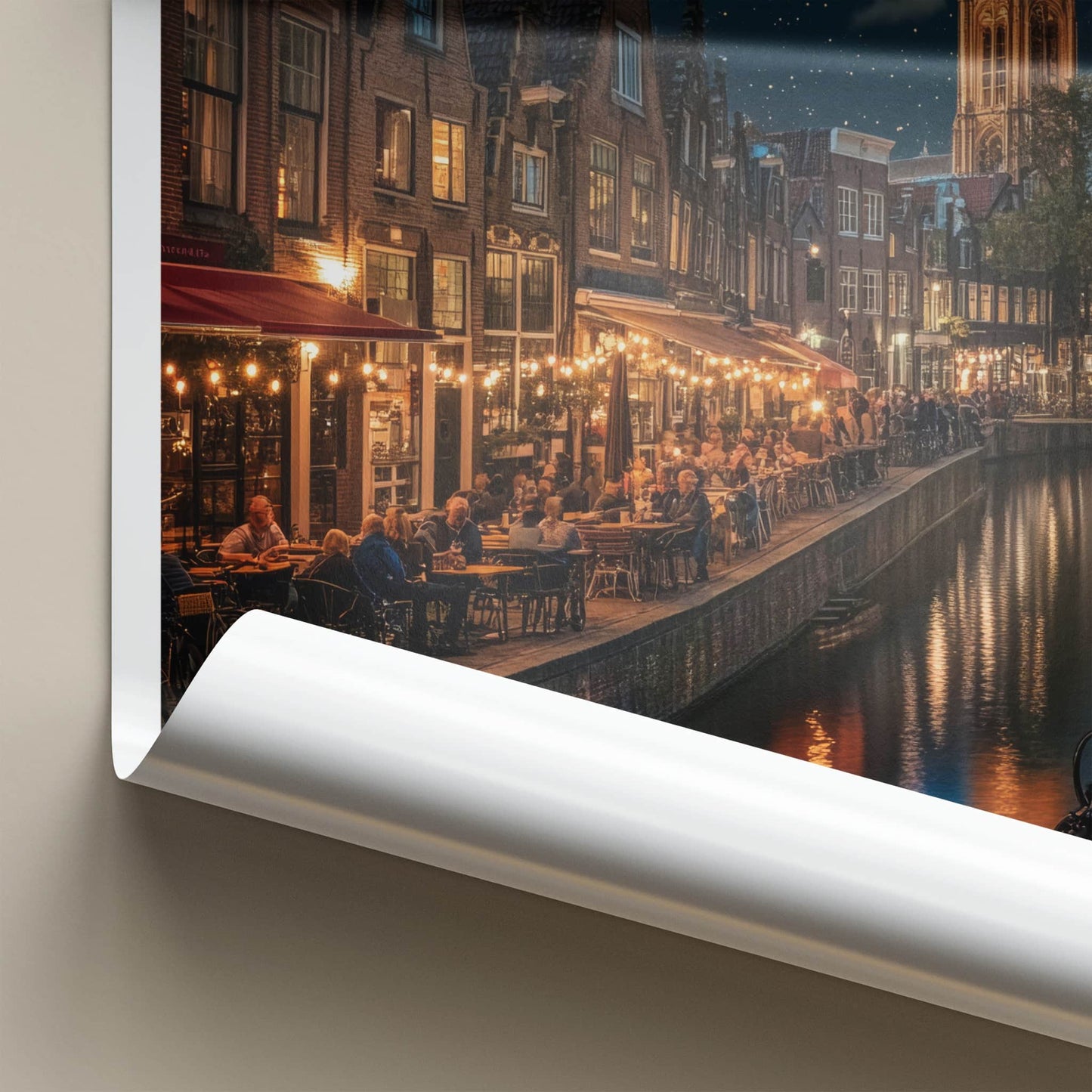 Amsterdam Poster - Netherlands Travel Art - Starry Canal Dinner Home Decor