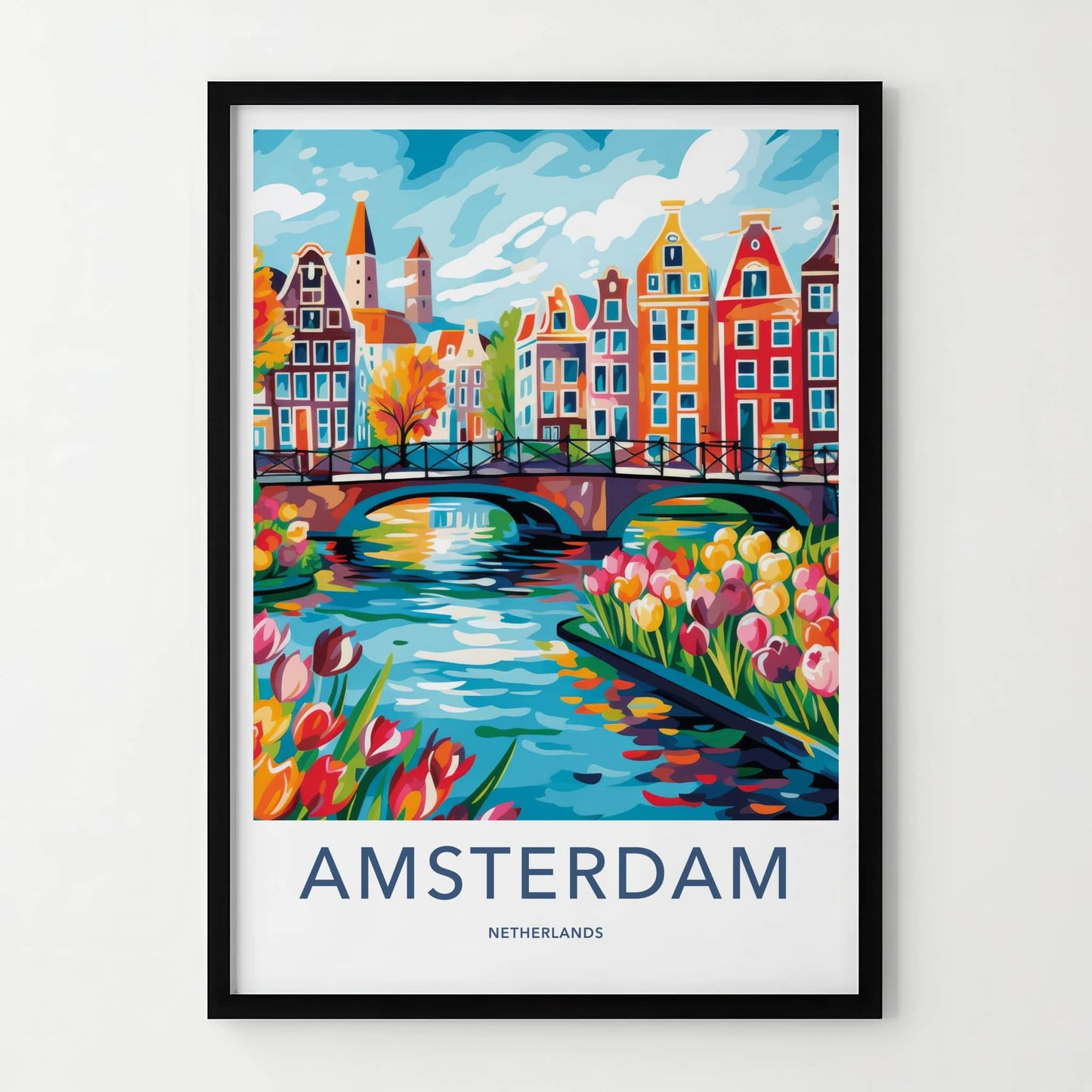 Amsterdam Poster - Netherlands Travel Art - Vibrant Canal Scene Home Decor