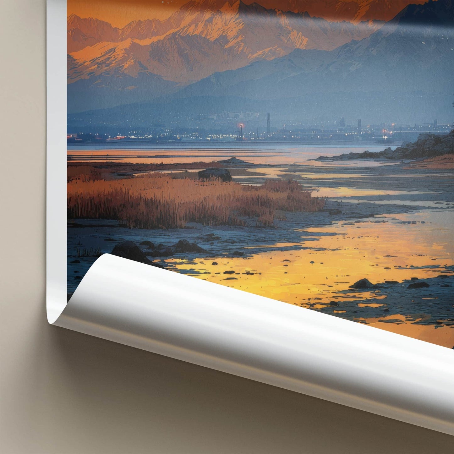 Anchorage Poster - Alaska Travel Art - Alpenglow Cityscape Bay Home Decor