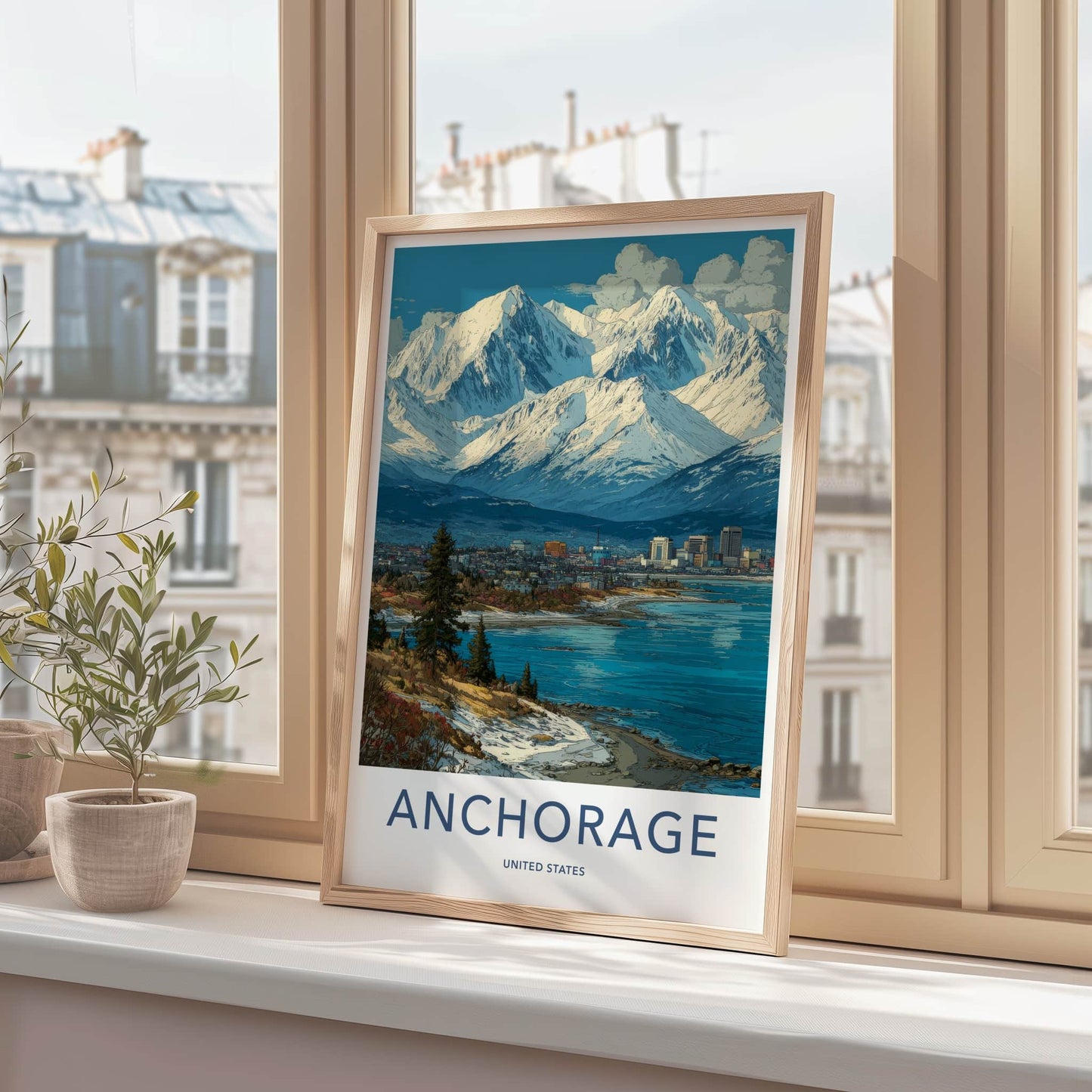 Anchorage Poster - Alaska Travel Art - Snowy Mountain City Wall Decor