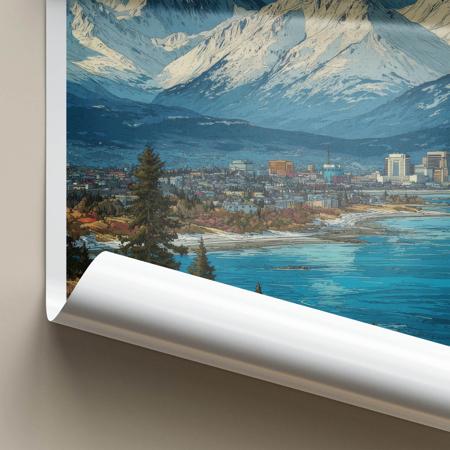 Anchorage Poster - Alaska Travel Art - Snowy Mountain City Wall Decor