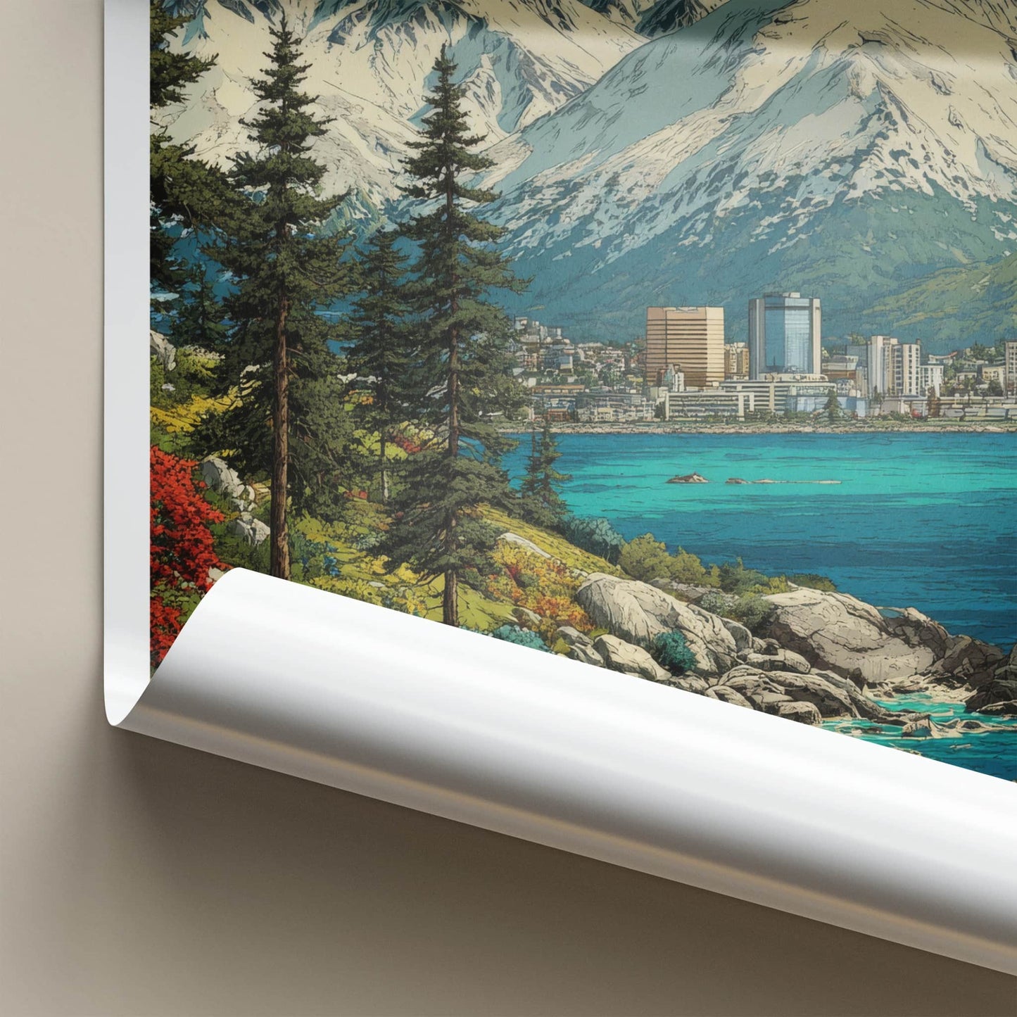 Anchorage Poster - Alaska Travel Art - Urban Mountain Coastline Home Decor