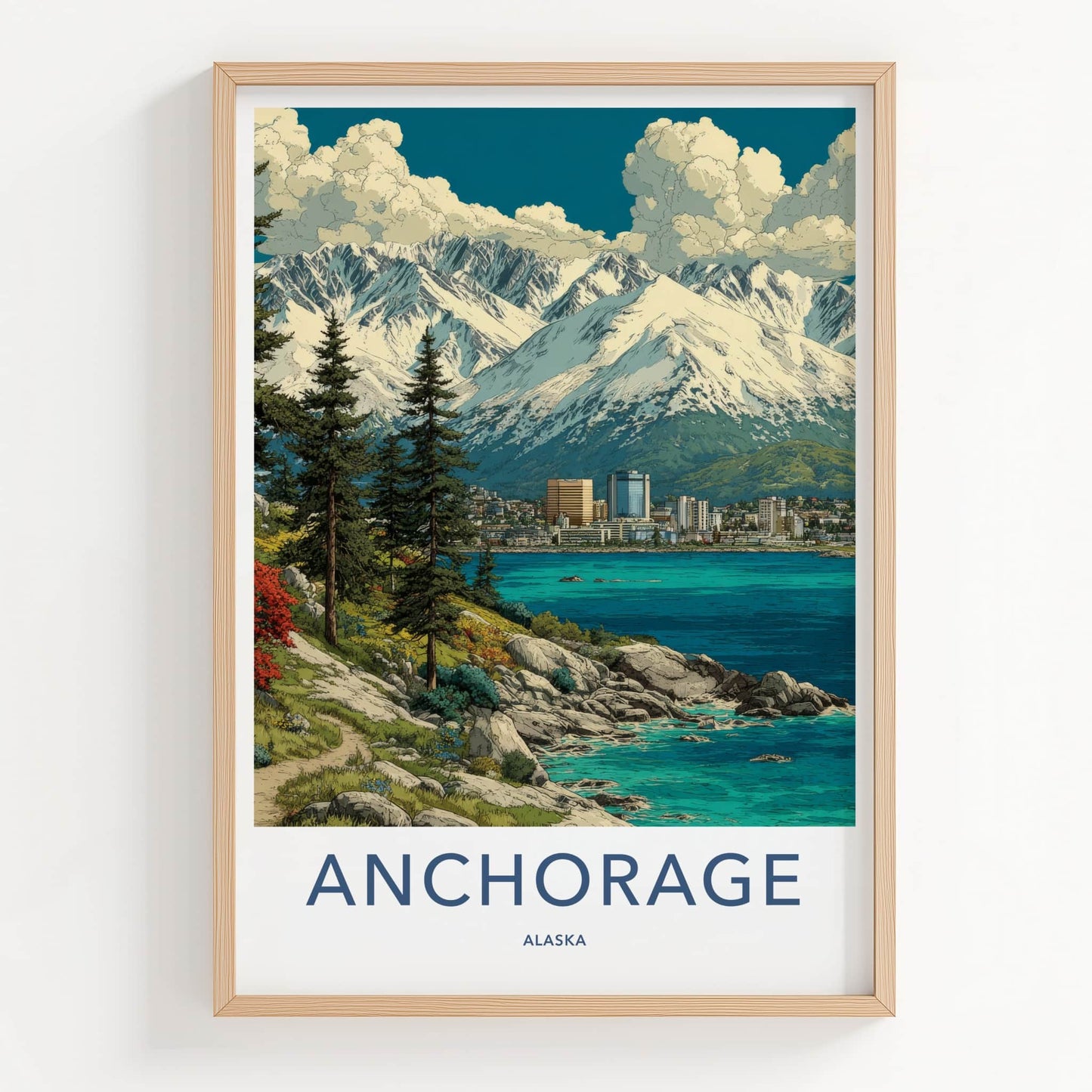 Anchorage Poster - Alaska Travel Art - Urban Mountain Coastline Home Decor