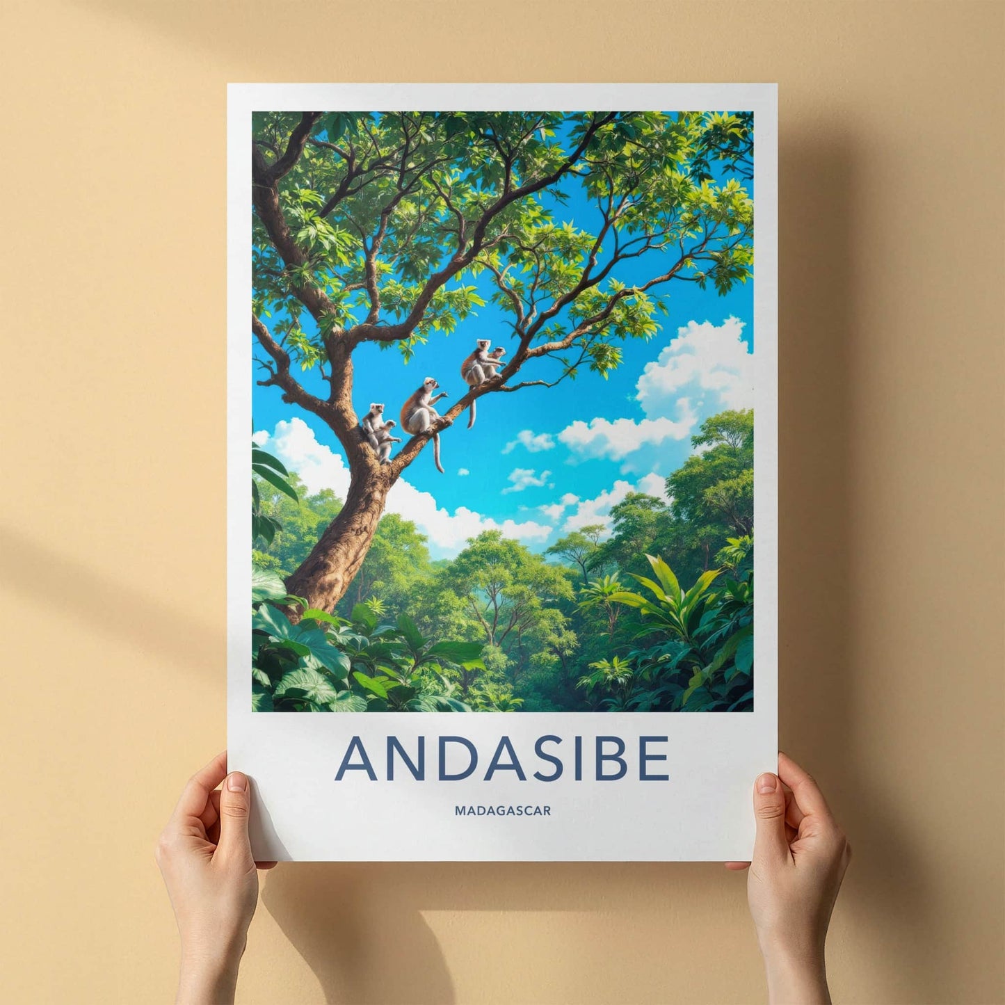 Andasibe Poster - Madagascar Travel Art - Monkeys Tropical Canopy Wall Decor
