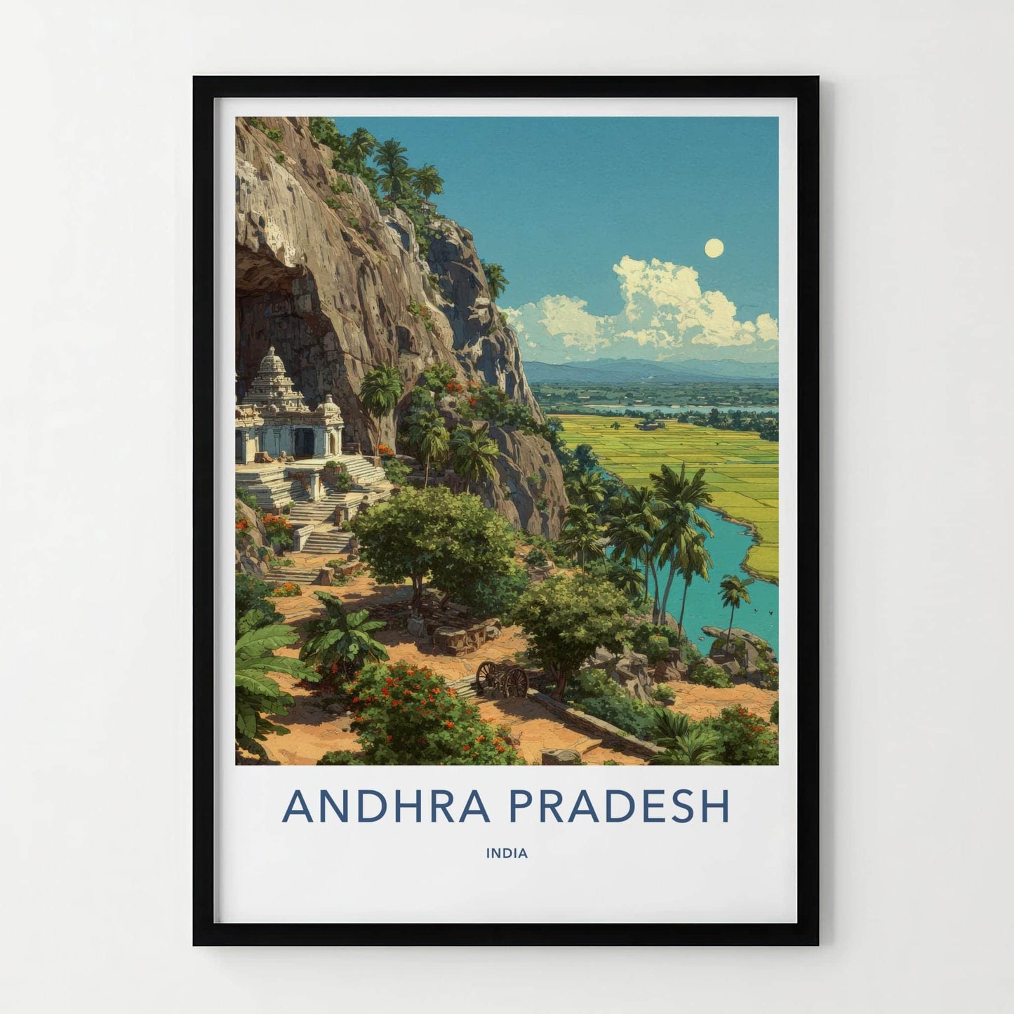 Andhra Pradesh Poster - India Travel Art - Cliffside Temple View Home Decor