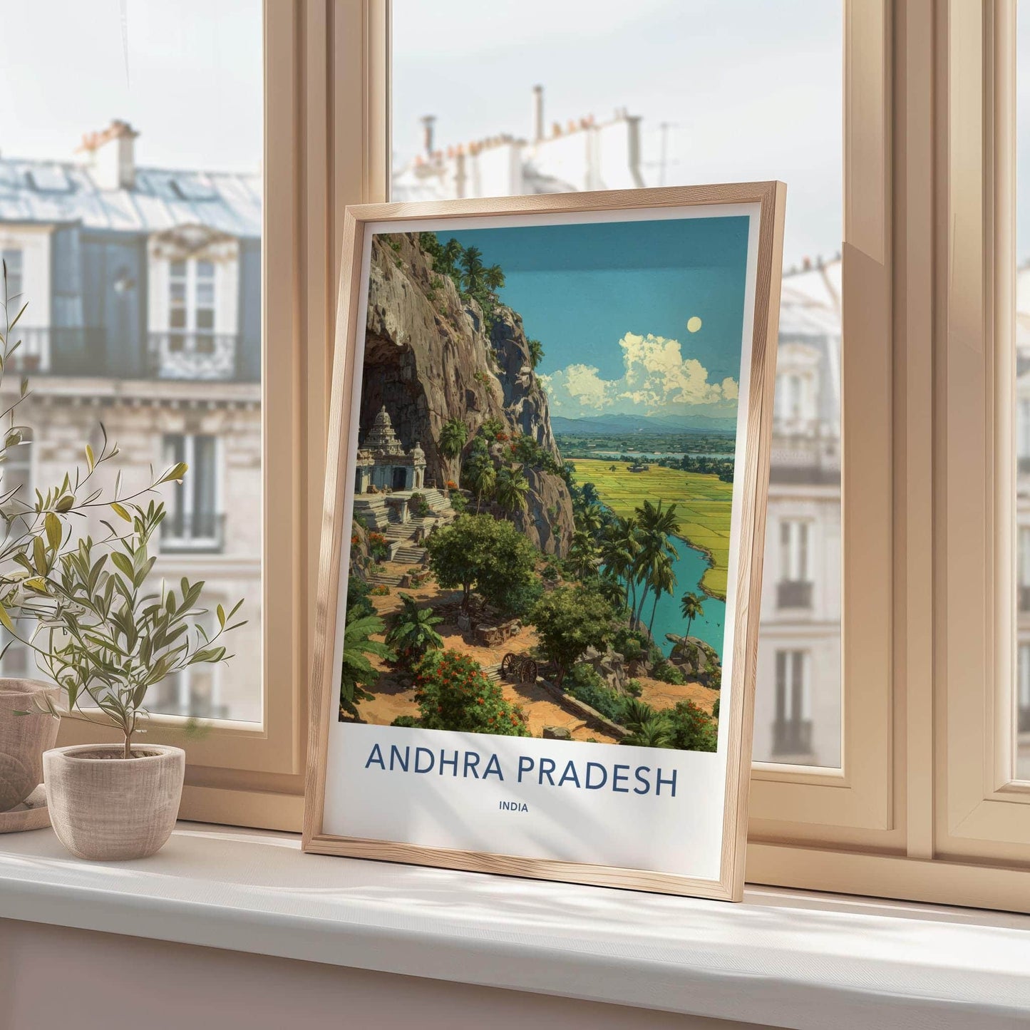 Andhra Pradesh Poster - India Travel Art - Cliffside Temple View Home Decor