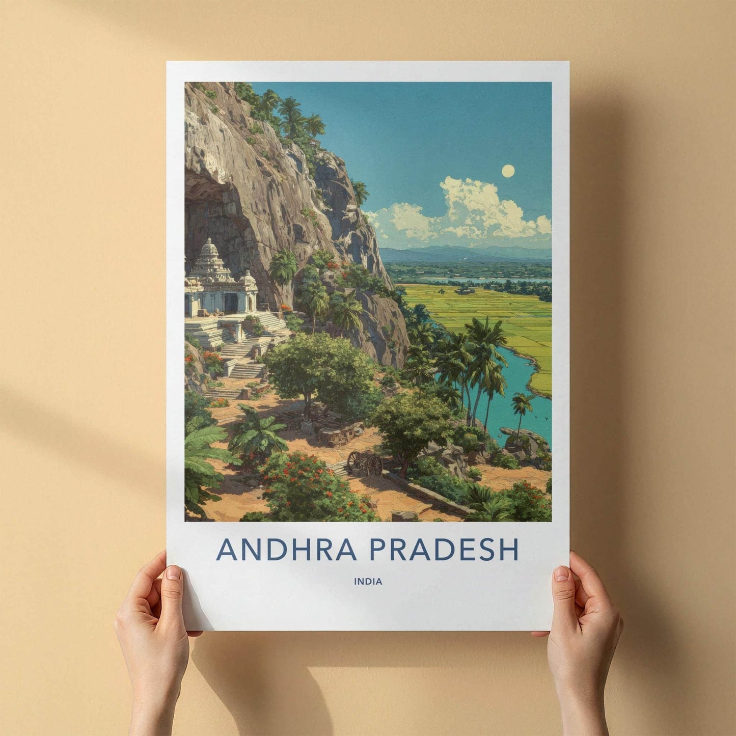 Andhra Pradesh Poster - India Travel Art - Cliffside Temple View Home Decor