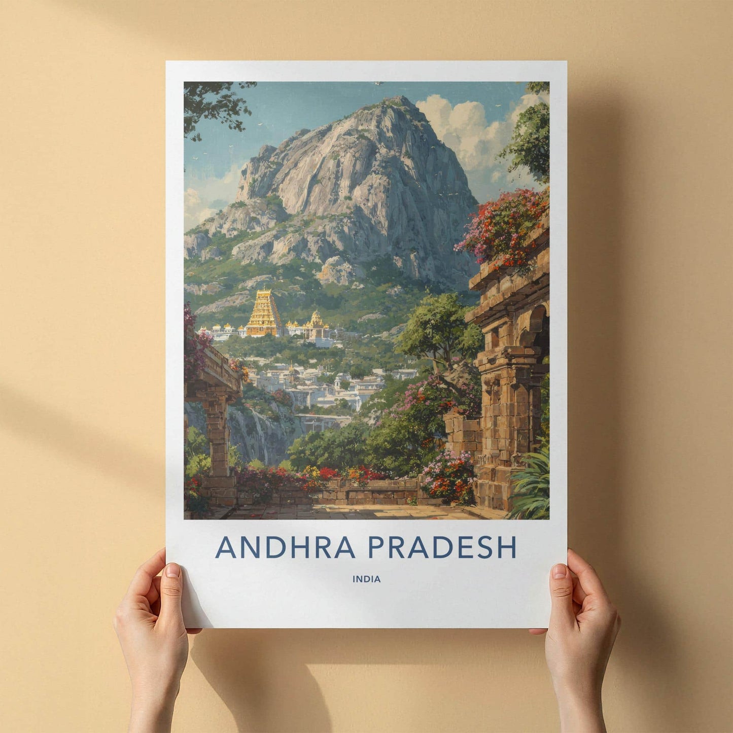 Andhra Pradesh Poster - India Travel Illustration - Golden Temple Vista Home Decor