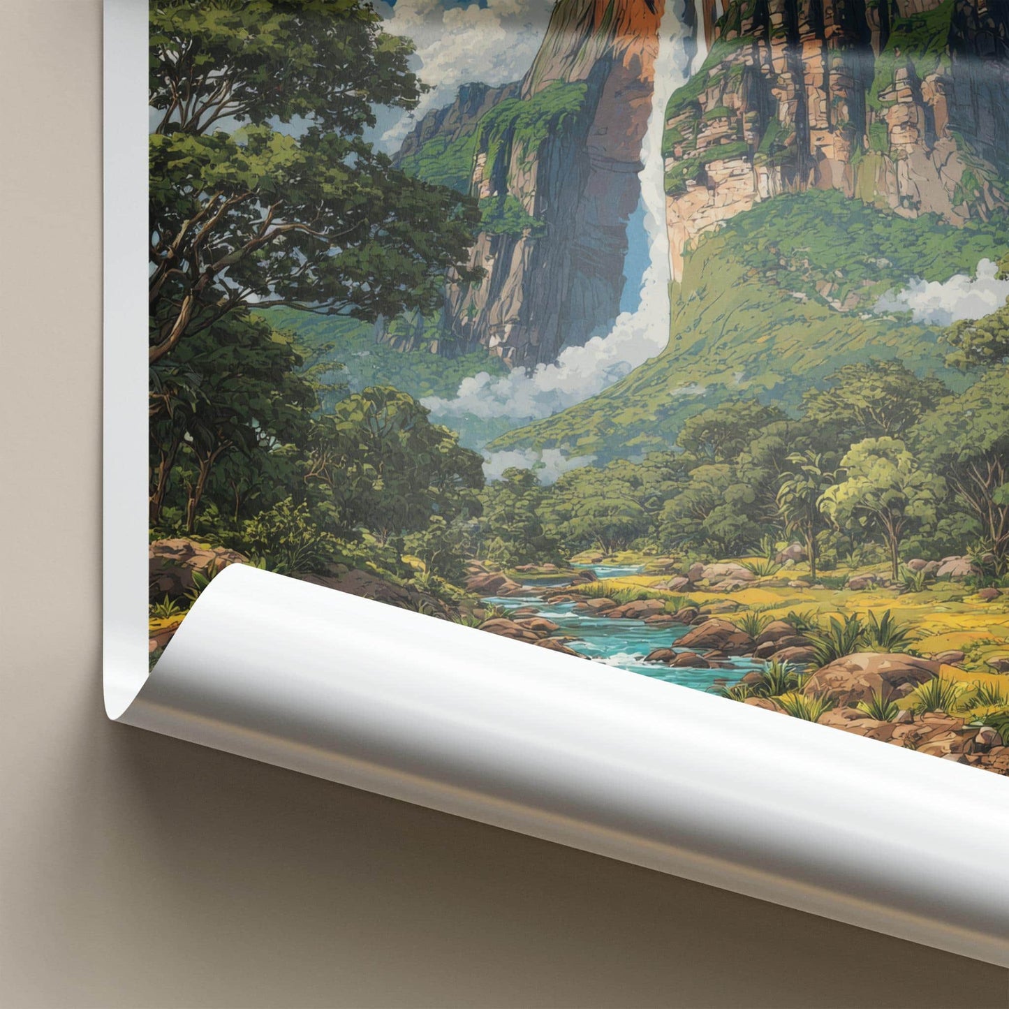 Angel Falls Poster - Venezuela Scenic Art - Cascading falls jungle Home Decor