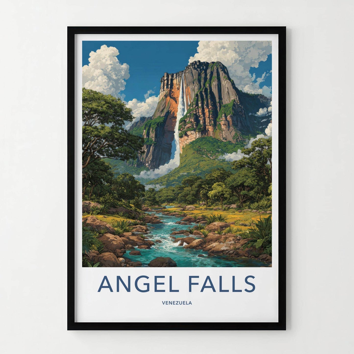 Angel Falls Poster - Venezuela Scenic Art - Cascading falls jungle Home Decor
