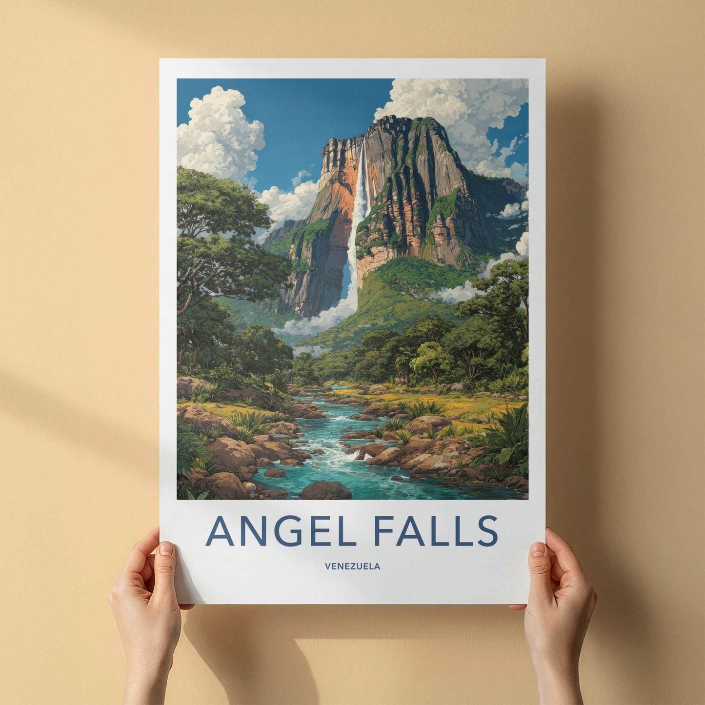 Angel Falls Poster - Venezuela Scenic Art - Cascading falls jungle Home Decor