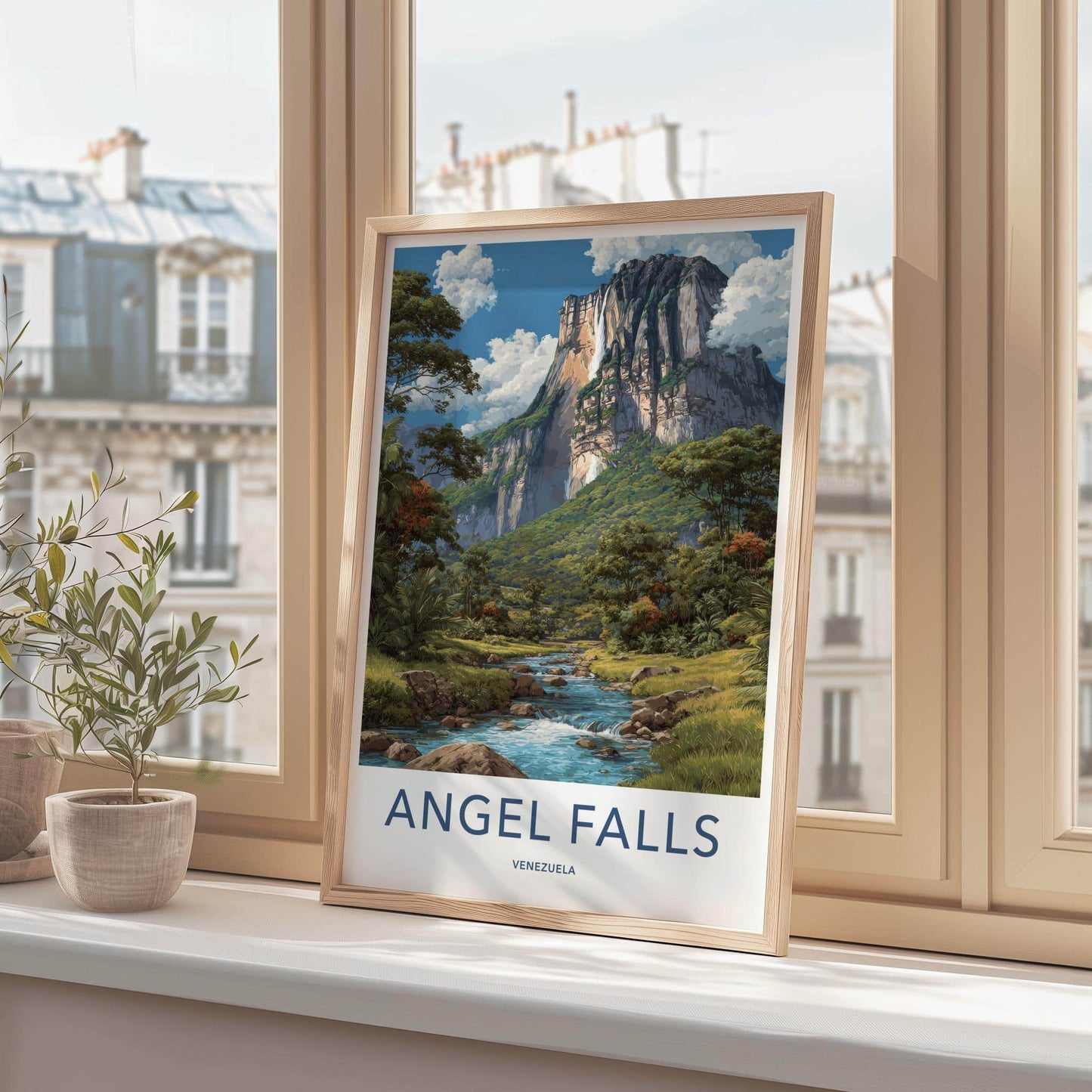 Angel Falls Poster - Venezuela Travel Art - Cascading Cliff Waterfall Wall Decor