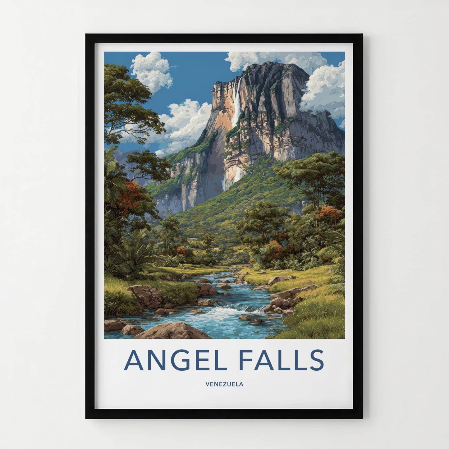 Angel Falls Poster - Venezuela Travel Art - Cascading Cliff Waterfall Wall Decor