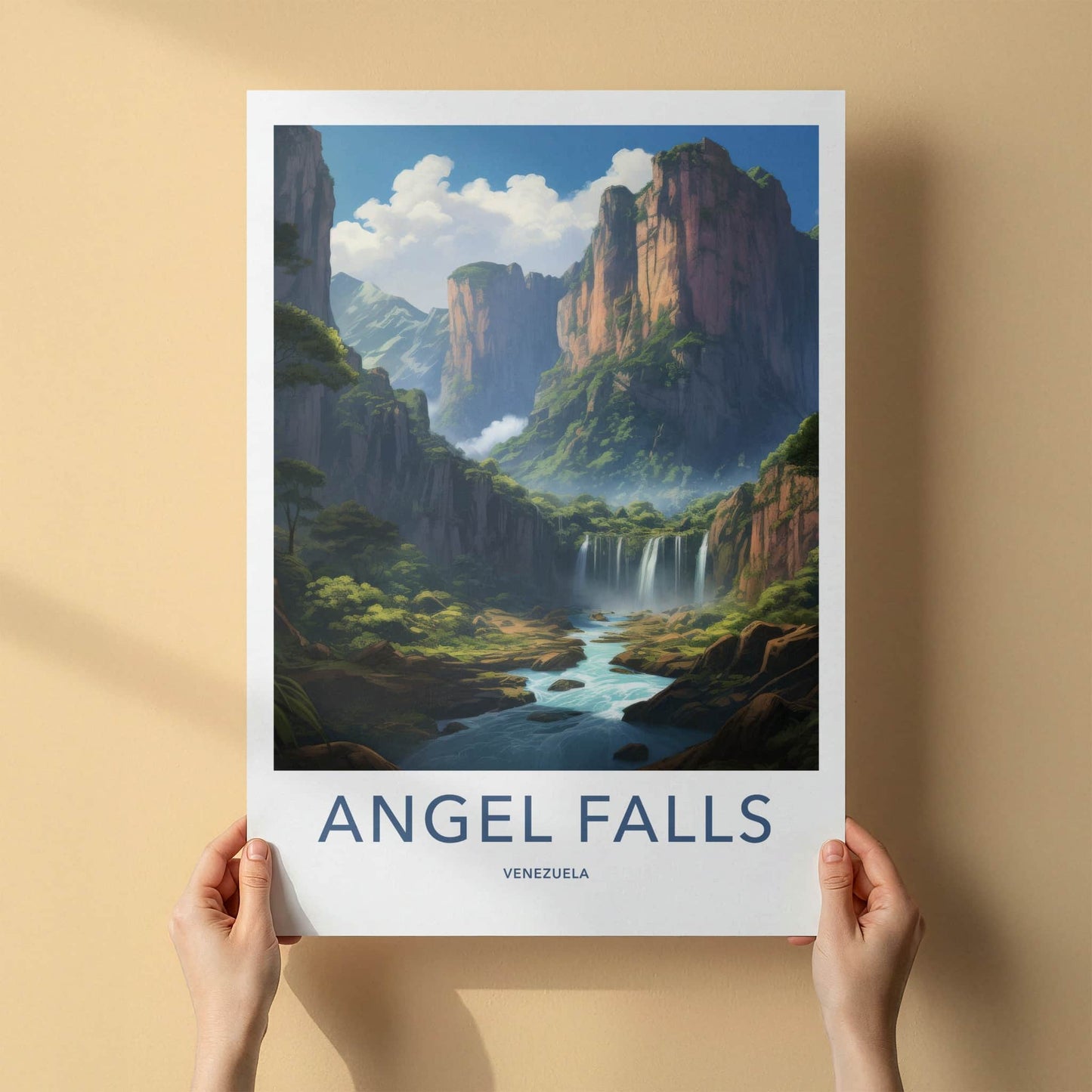 Angel Falls Poster - Venezuela Travel Art - Dramatic Waterfall Landscape Home Decor