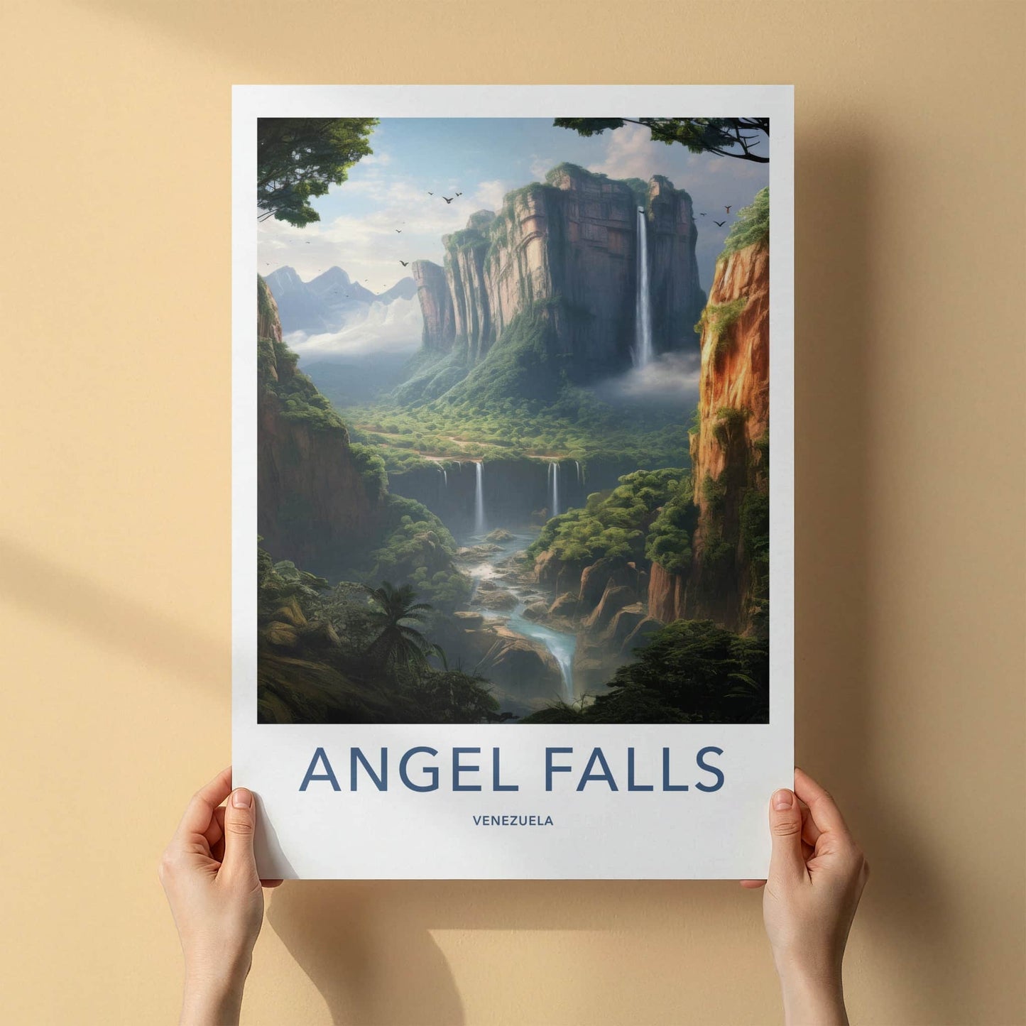 Angel Falls Poster - Venezuela Travel Art - Majestic Cliff Waterfalls Wall Decor