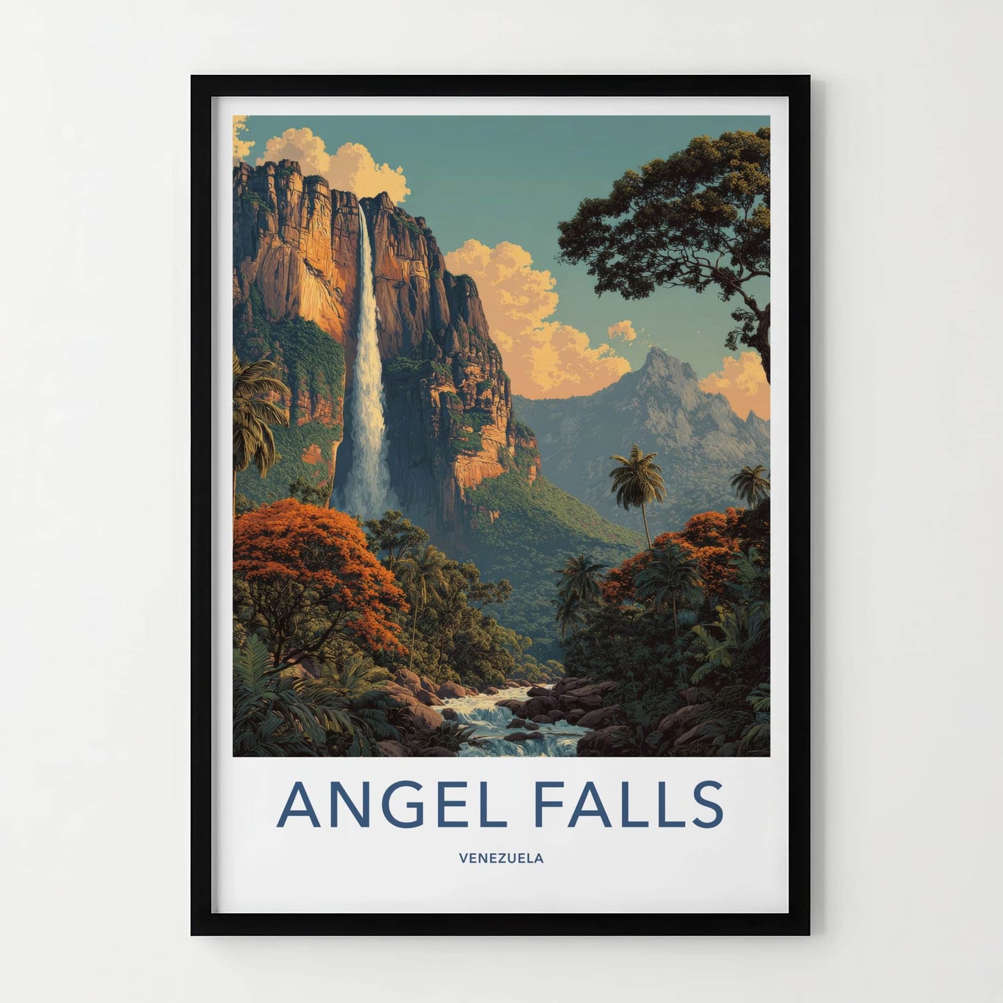 Angel Falls Poster - Venezuela Travel Art - Towering Cliff Waterfall Home Decor