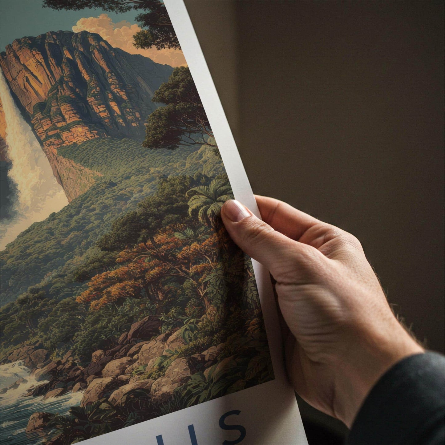 Angel Falls Poster - Venezuela Travel Illustration - Misty Mountain Falls Home Decor