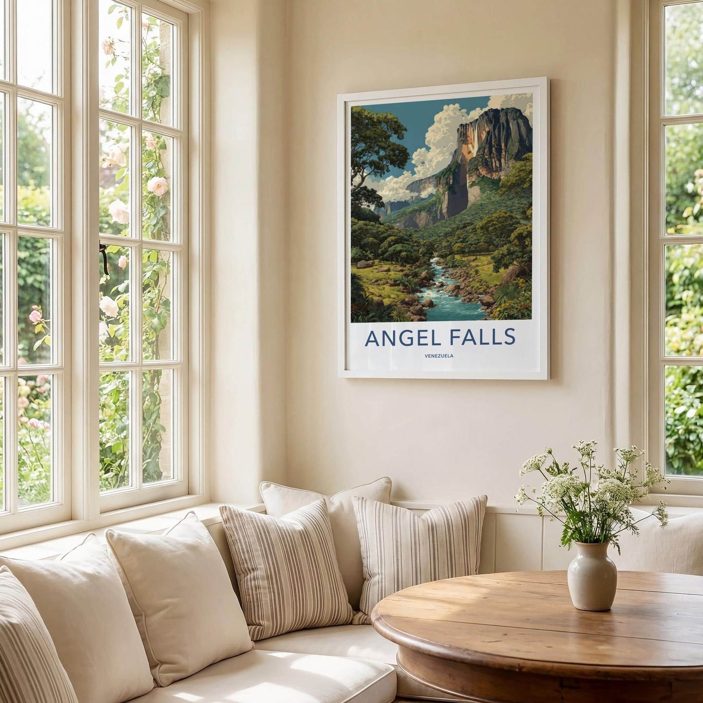 Angel Falls Poster - Venezuela Travel Illustration - Towering Falls Vista Wall Decor