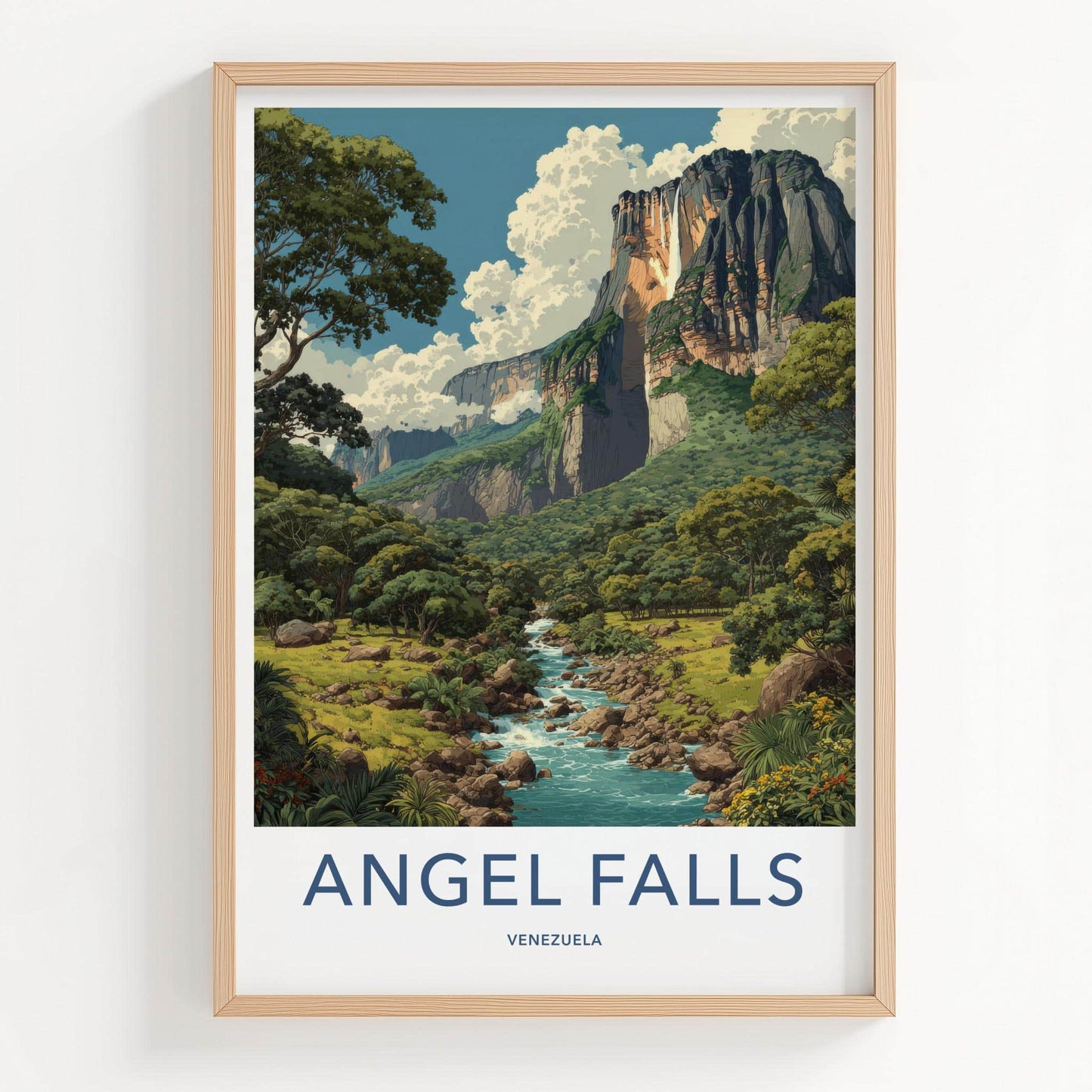 Angel Falls Poster - Venezuela Travel Illustration - Towering Falls Vista Wall Decor