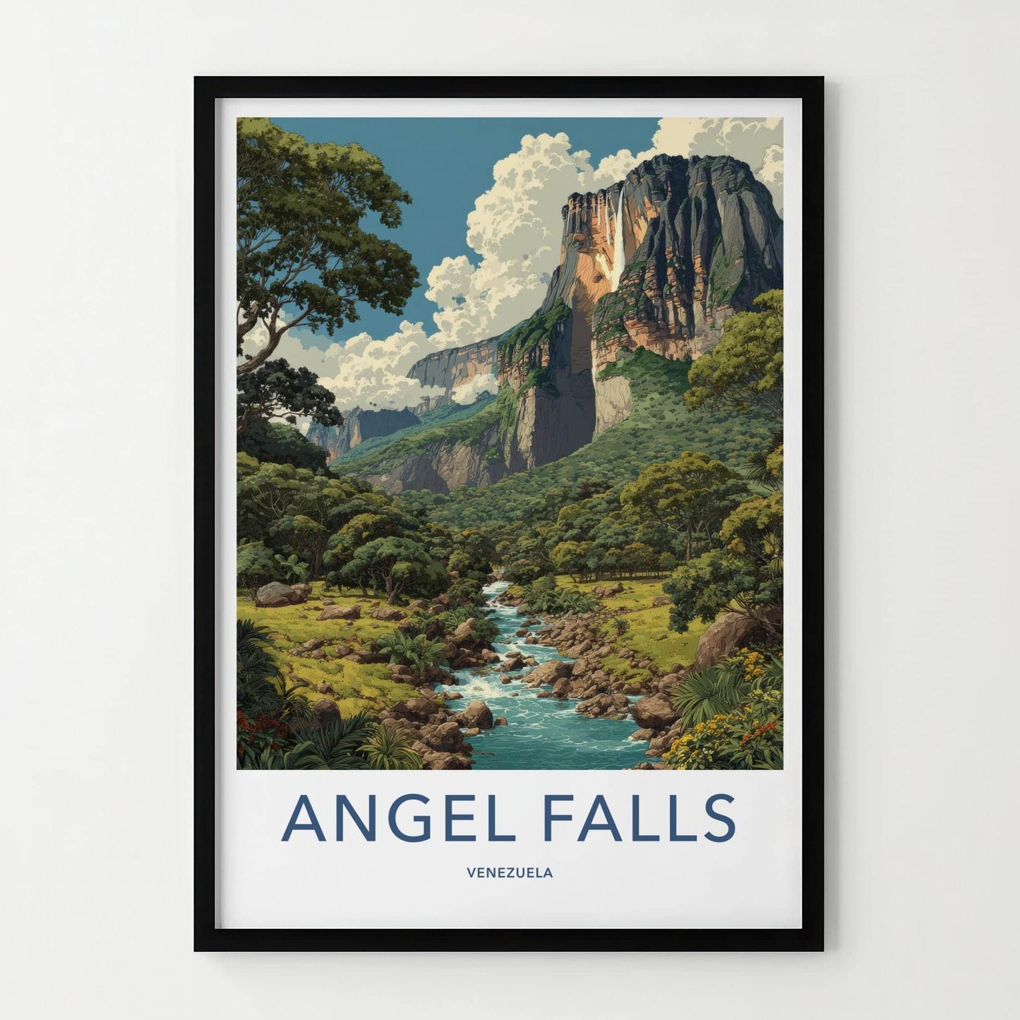 Angel Falls Poster - Venezuela Travel Illustration - Towering Falls Vista Wall Decor