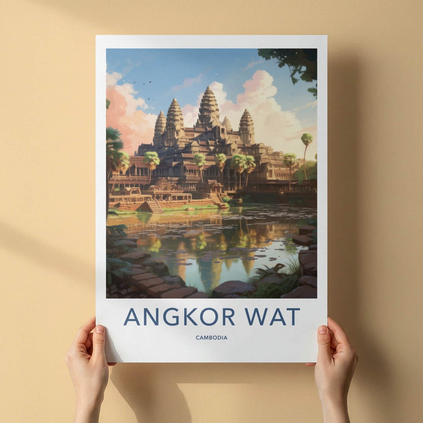 Angkor Wat Poster - Cambodia Travel Art - Ancient Temple Lake Home Decor