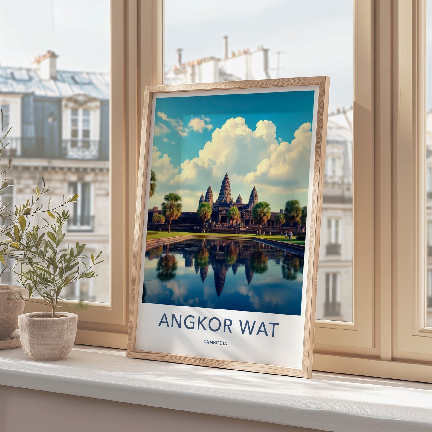 Angkor Wat Poster - Cambodia Travel Art - Ancient Temple Reflection Home Decor