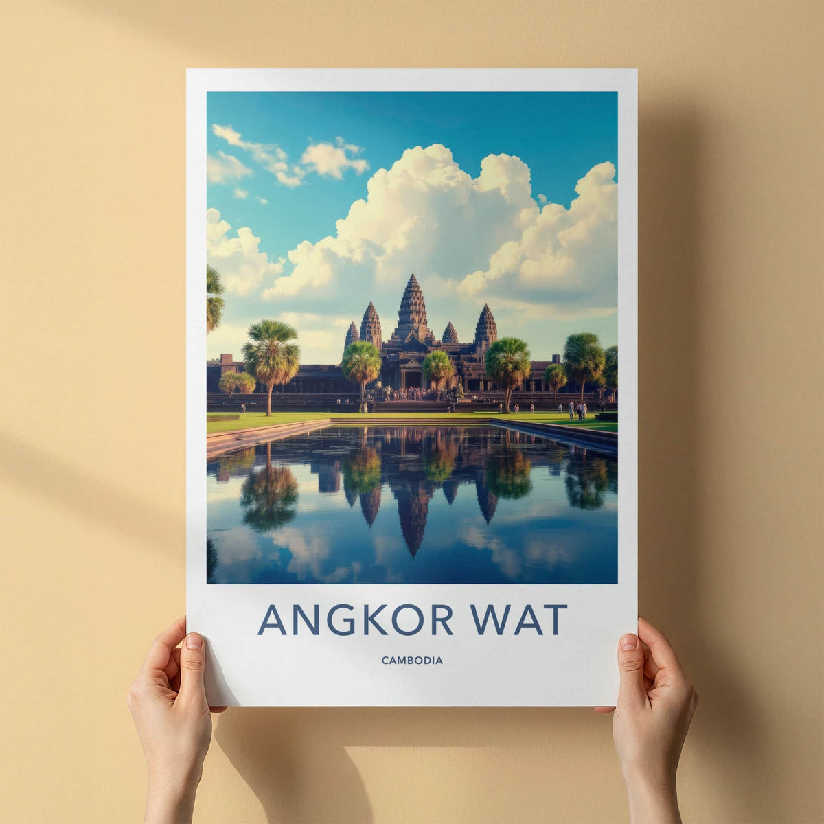Angkor Wat Poster - Cambodia Travel Art - Ancient Temple Reflection Home Decor