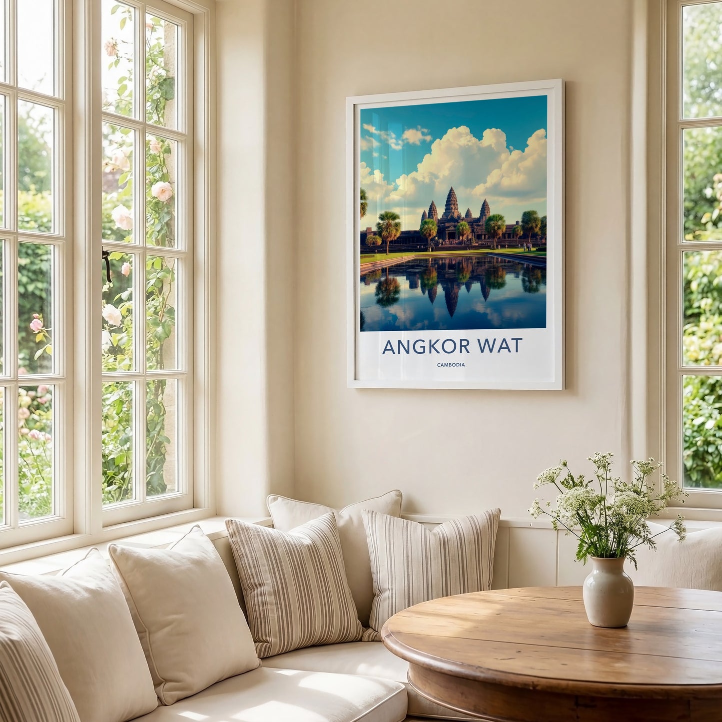 Angkor Wat Poster - Cambodia Travel Art - Ancient Temple Reflection Home Decor