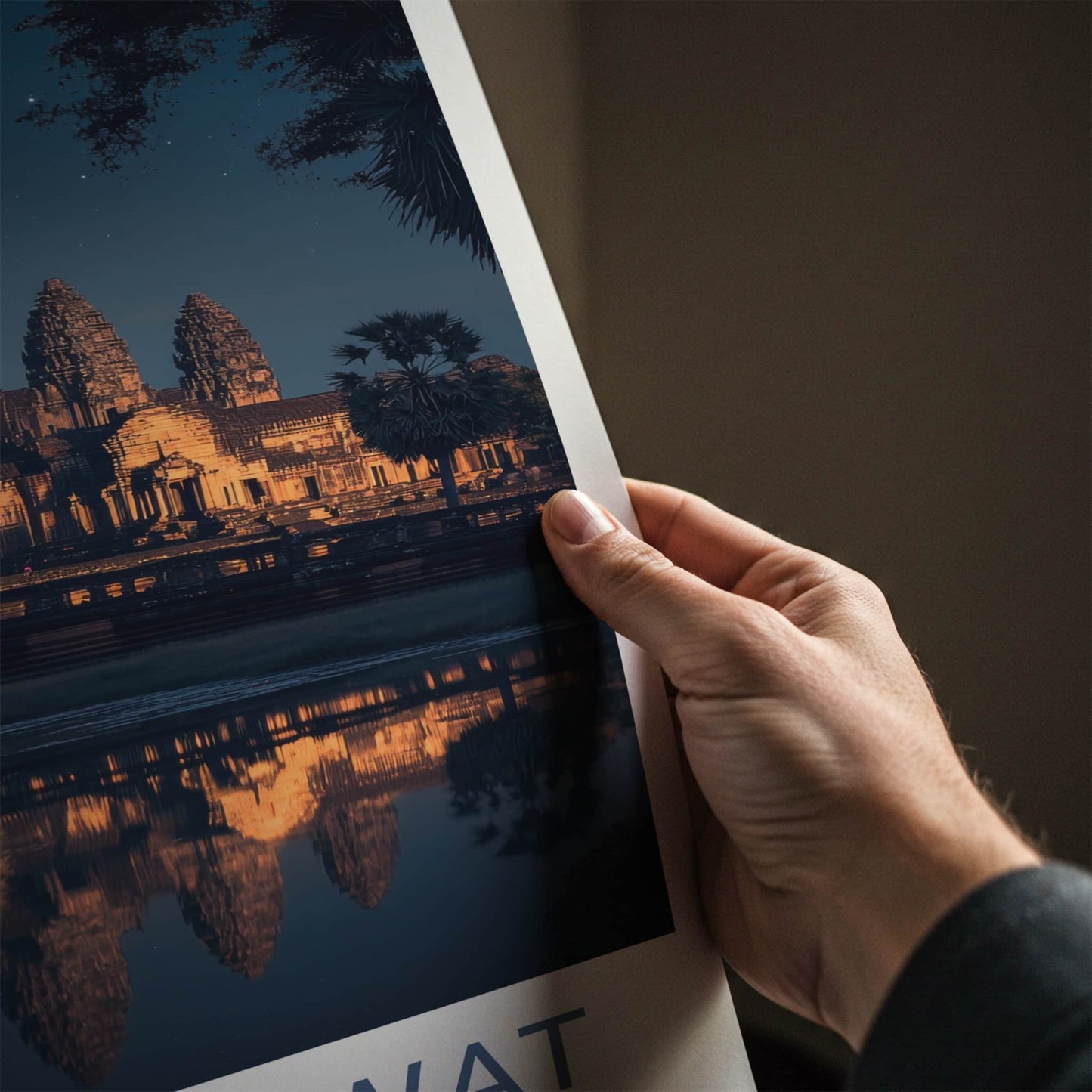 Angkor Wat Poster - Cambodia Travel Art - Moonlit Temple Reflection Wall Decor