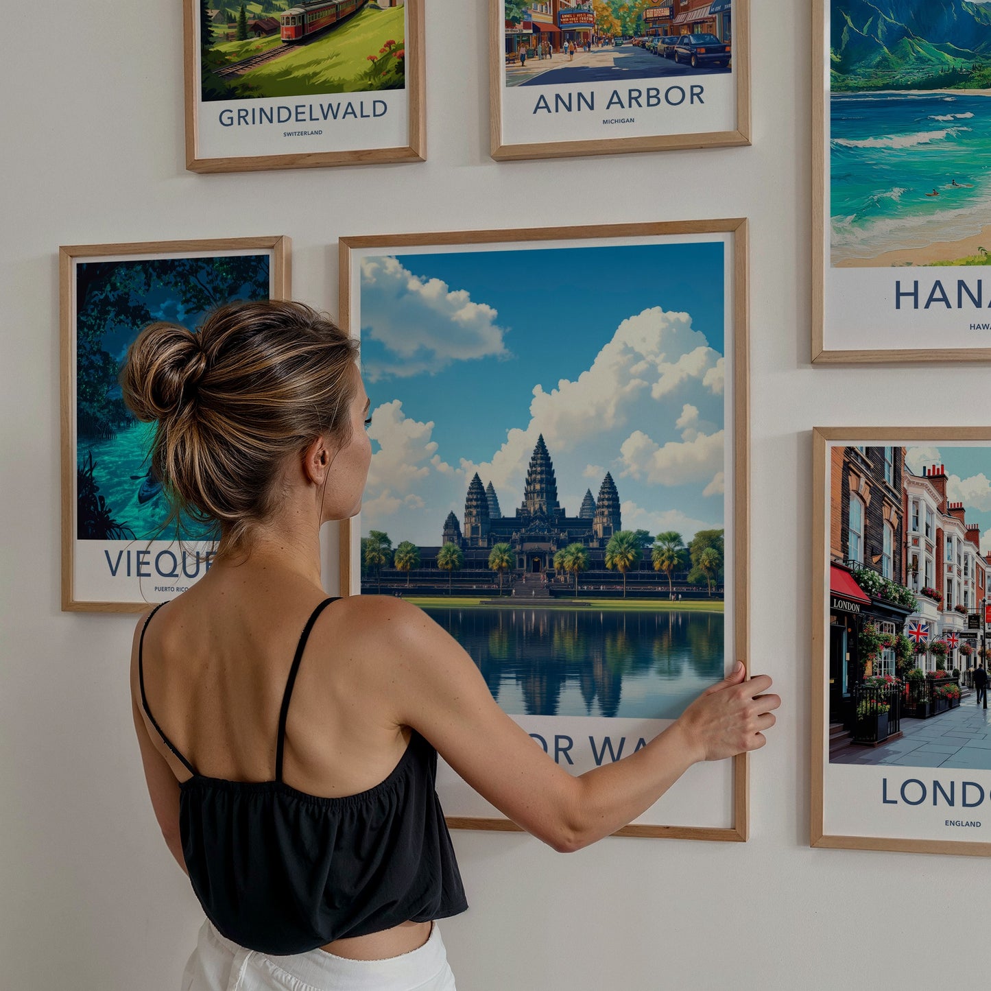 Angkor Wat Poster - Cambodia Travel Art - Temple Reflection Blue Wall Decor