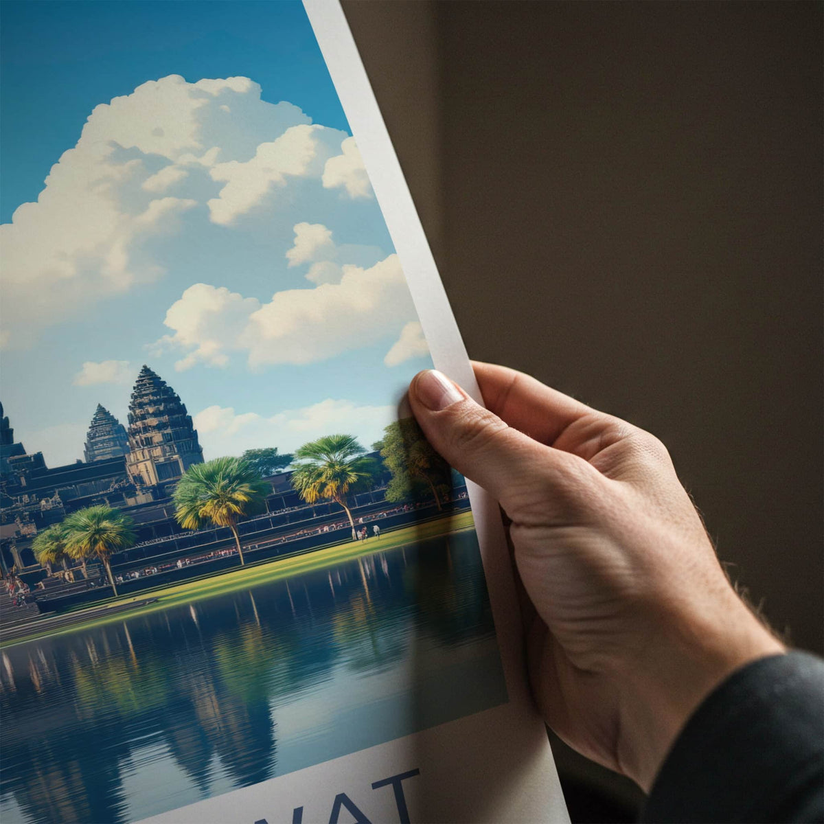 Angkor Wat Poster - Cambodia Travel Art - Temple Reflection Blue Wall Decor