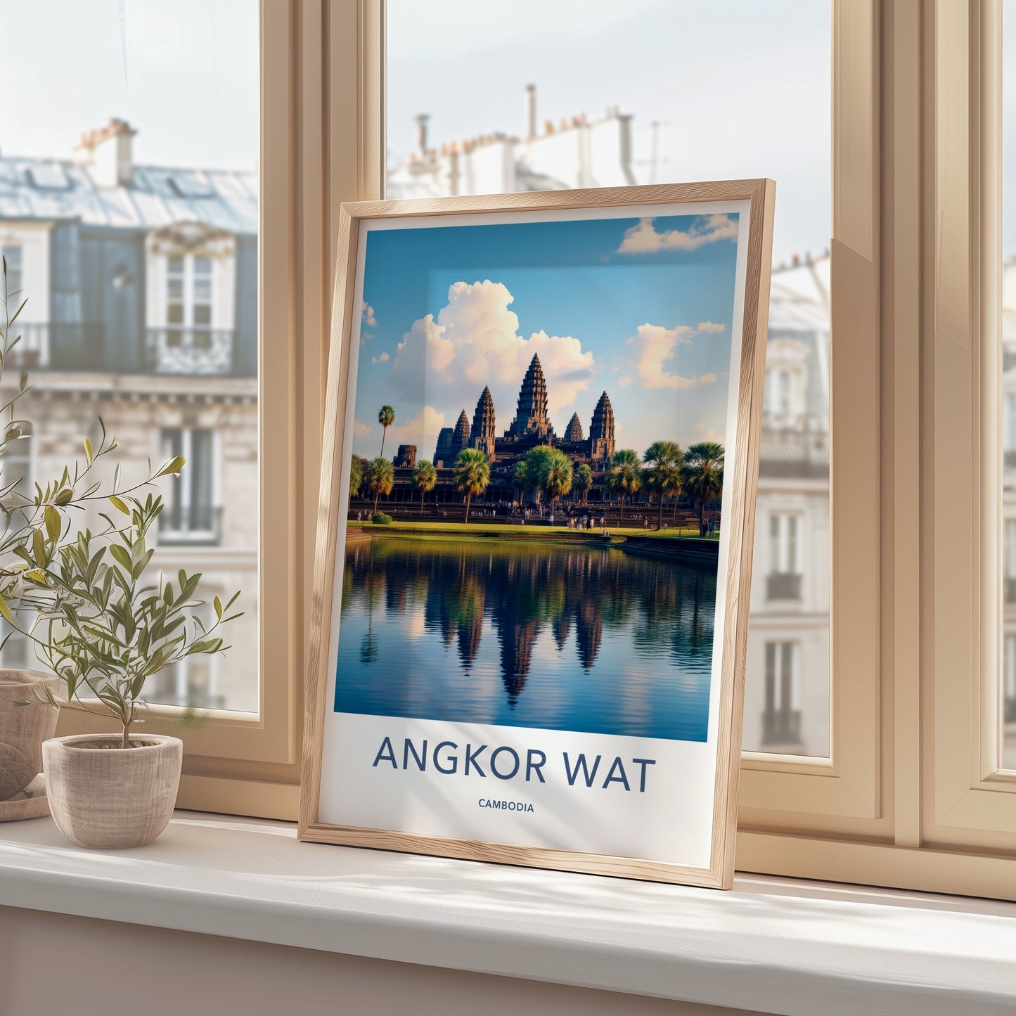 Angkor Wat Poster - Cambodia Travel Art - Temple Water Reflection Home Decor