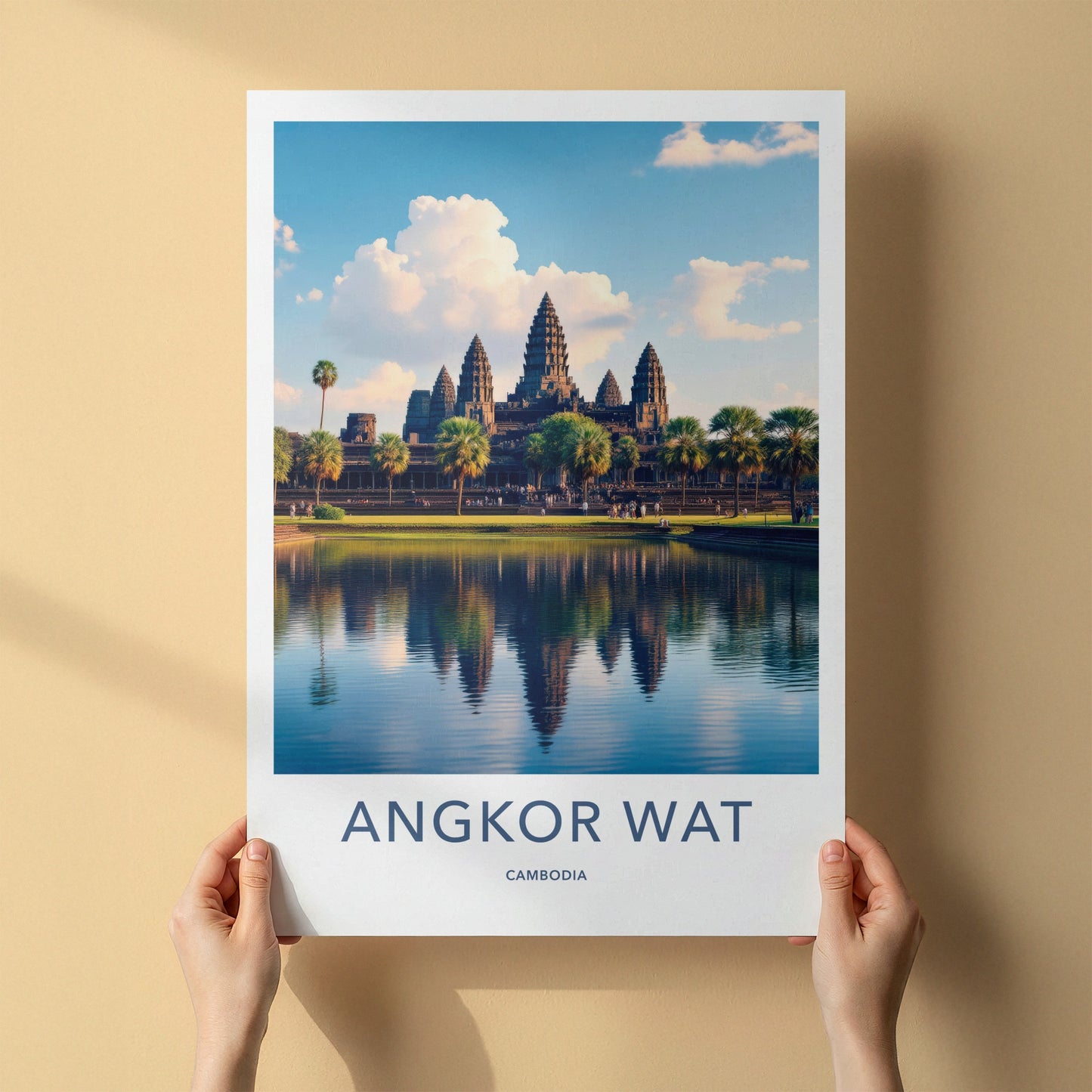 Angkor Wat Poster - Cambodia Travel Art - Temple Water Reflection Home Decor