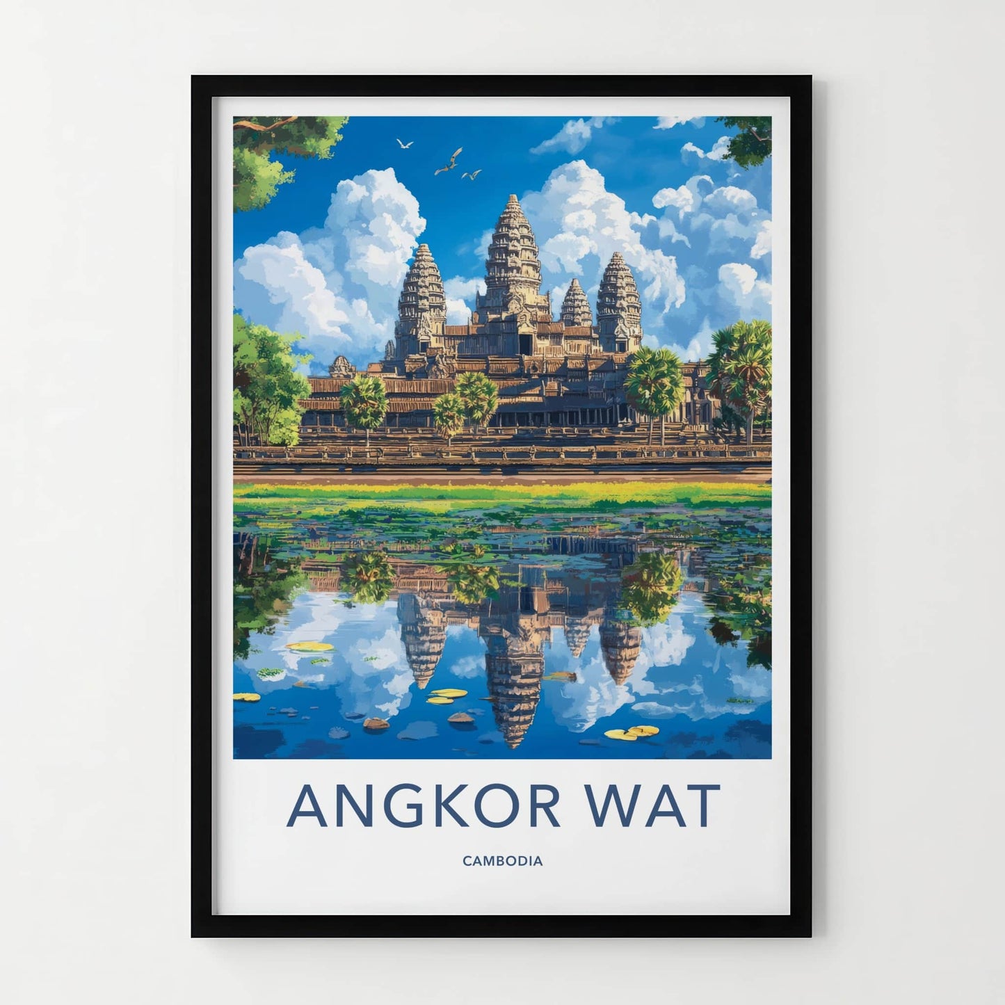 Angkor Wat Poster - Cambodia Travel Art - Temple Water Reflection Home Decor