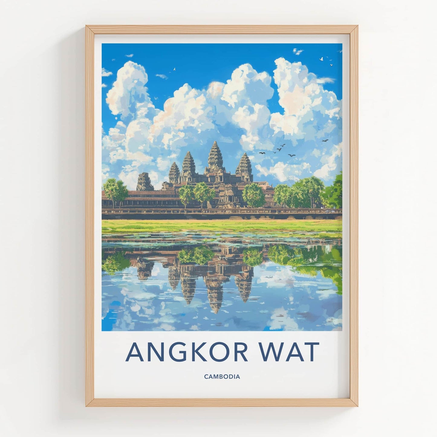 Angkor Wat Poster - Cambodia Travel Art - Temple Water Reflection Wall Decor