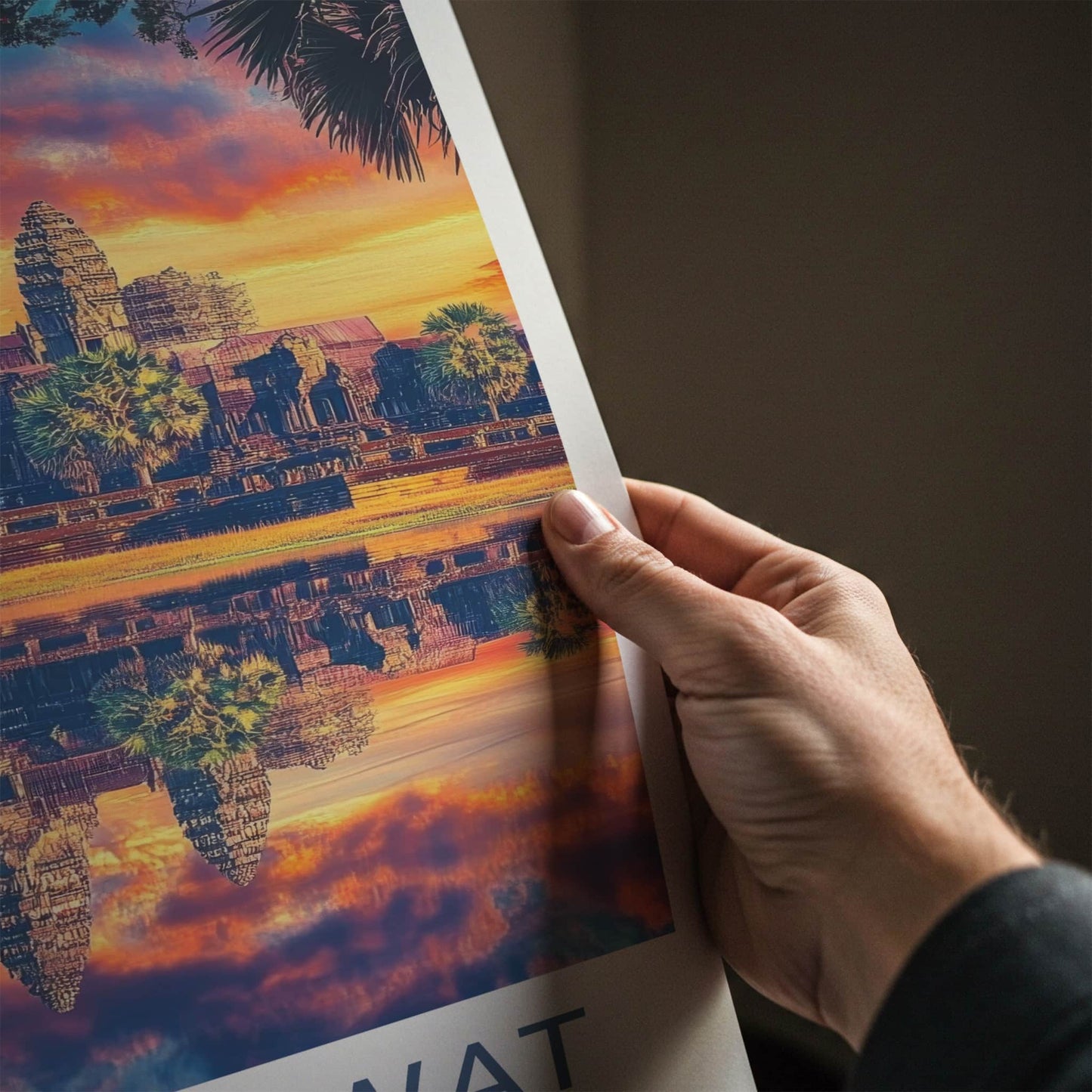 Angkor Wat Poster - Cambodia Travel Art - Vibrant Temple Reflection Home Decor