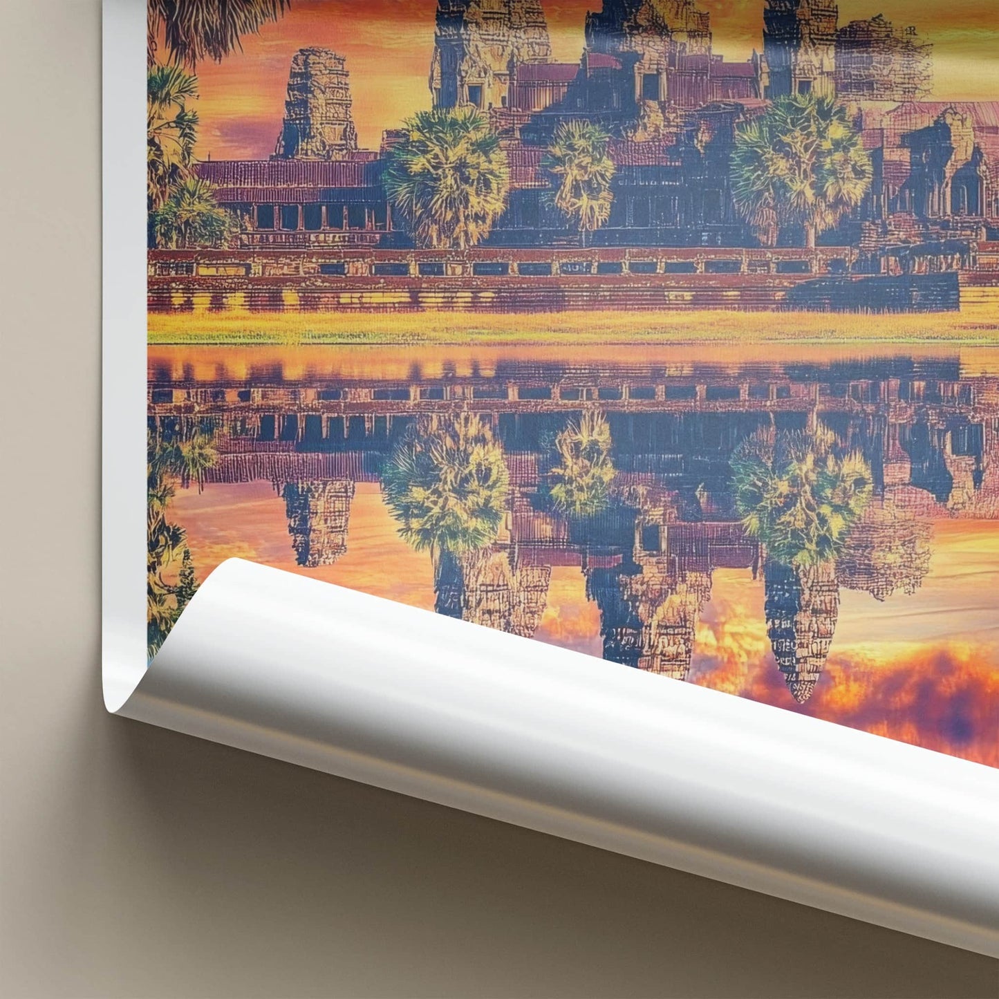 Angkor Wat Poster - Cambodia Travel Art - Vibrant Temple Reflection Home Decor