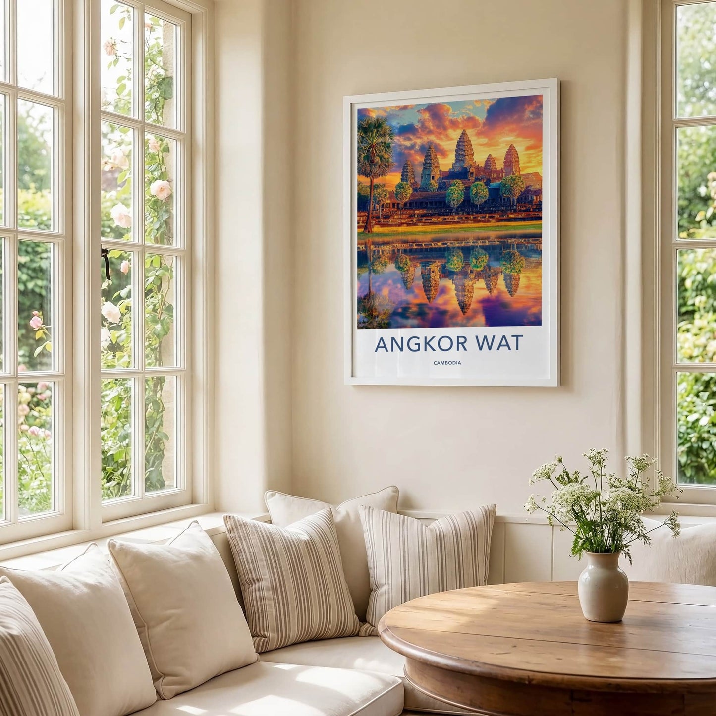Angkor Wat Poster - Cambodia Travel Art - Vibrant Temple Reflection Home Decor