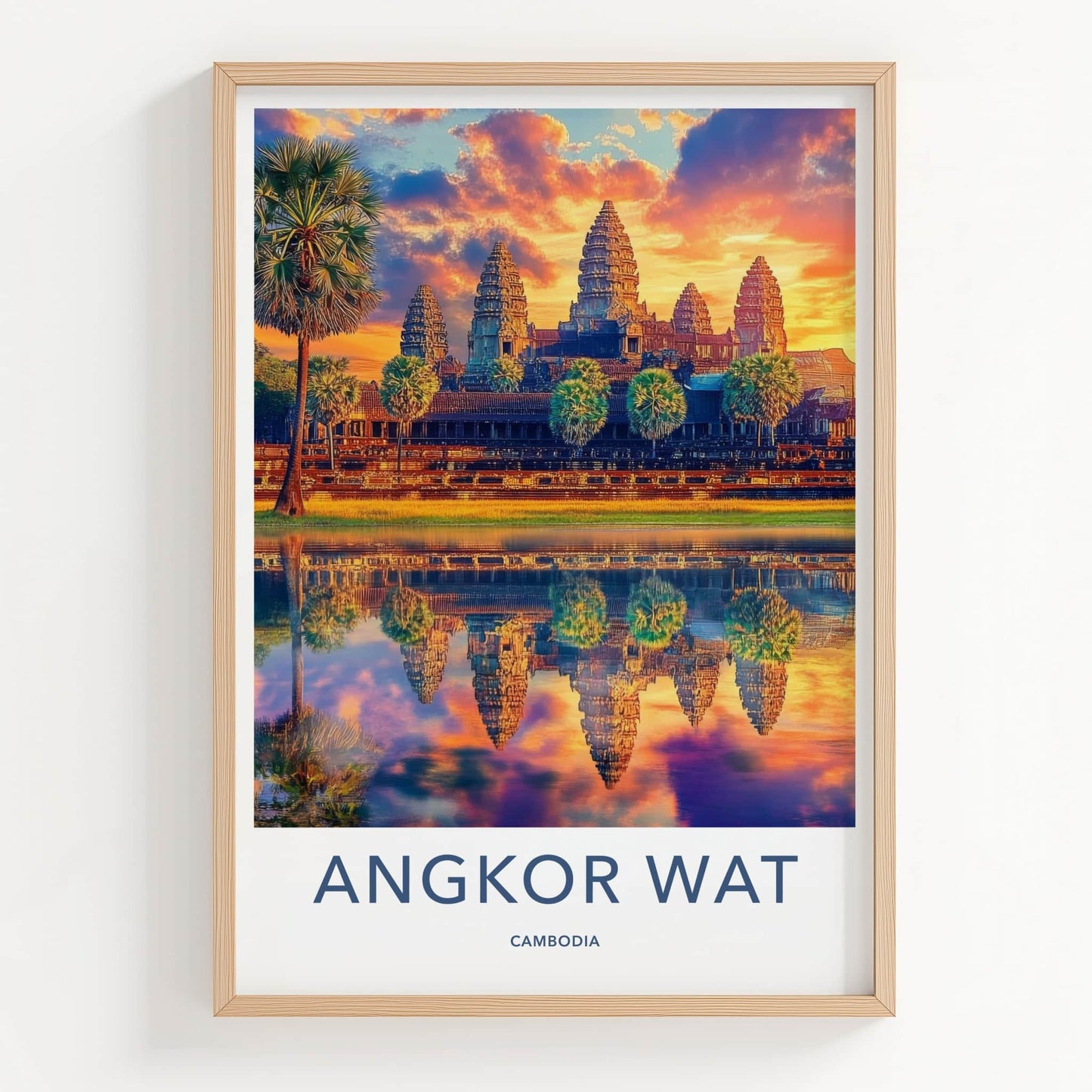 Angkor Wat Poster - Cambodia Travel Art - Vibrant Temple Reflection Home Decor