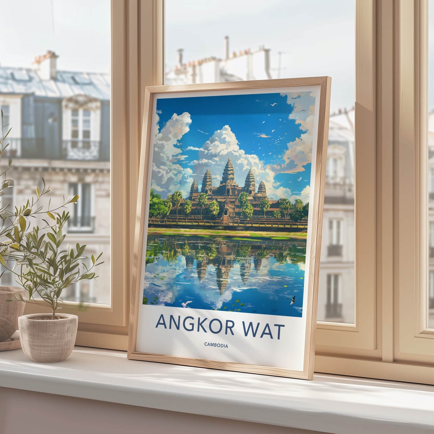 Angkor Wat Poster - Cambodia Wall Art - Temple Water Reflection Home Decor