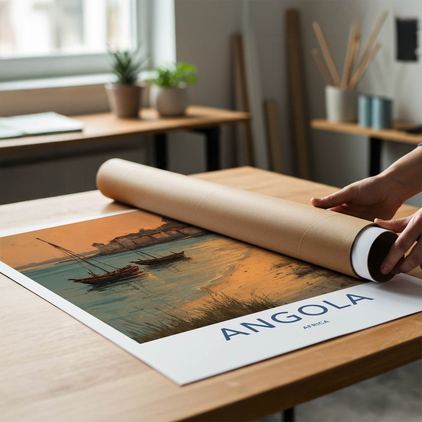 Angola Poster - Africa Travel Art - Coastal Village Sunset Home Decor